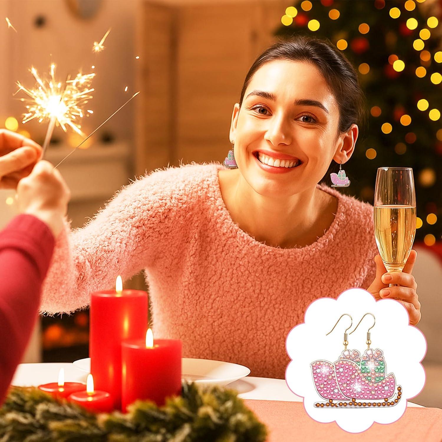 Kit de Pendientes DIY Siifert 24 Pares Navidad Rosa