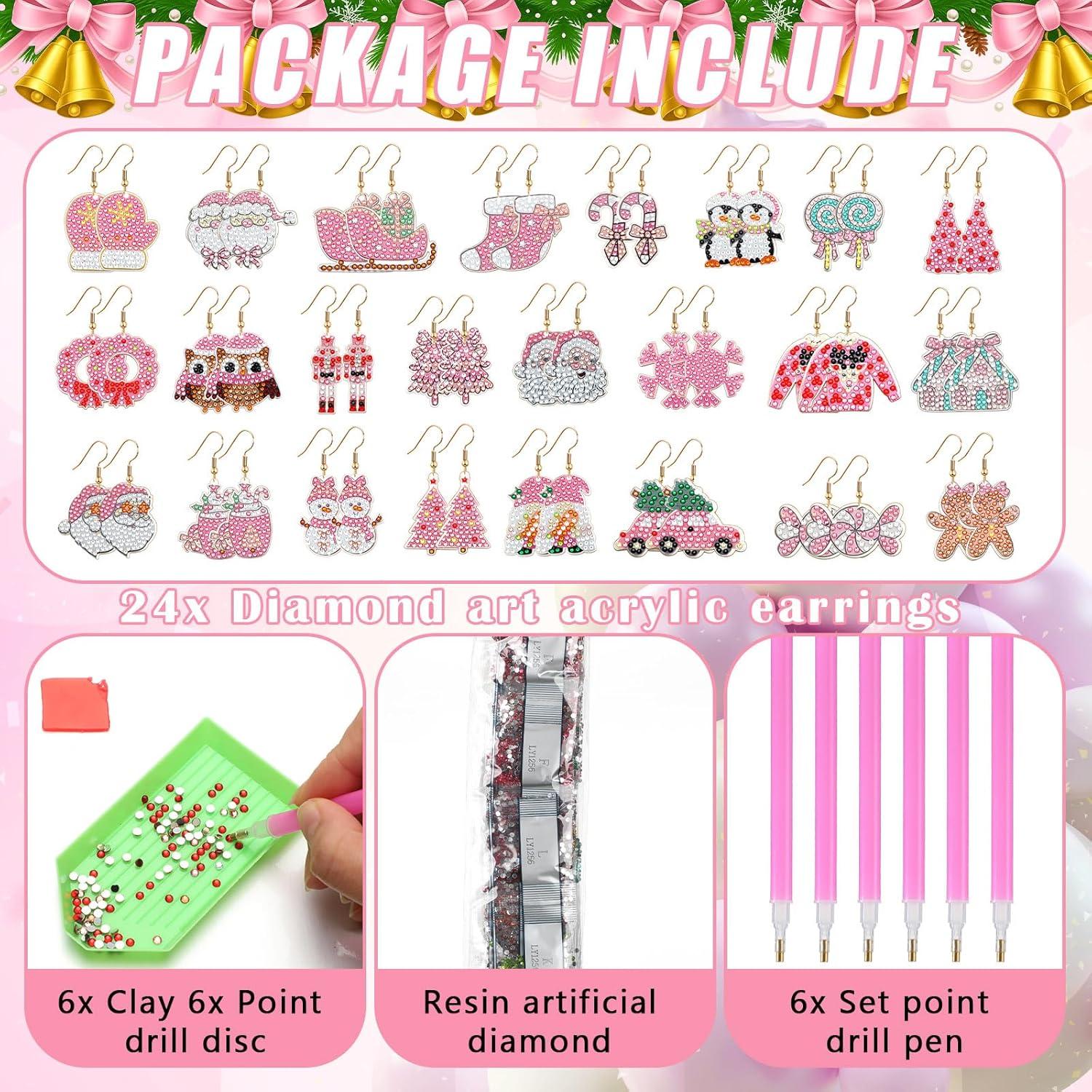 Kit de Pendientes DIY Siifert 24 Pares Navidad Rosa