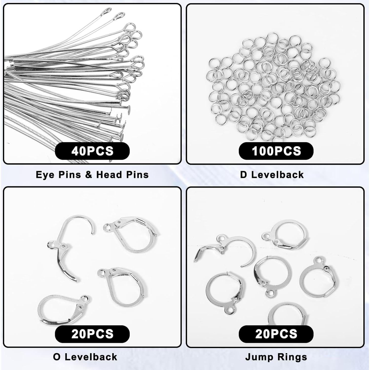 Kit de Fabricación de Pendientes Josojoou 180 Piezas Plata