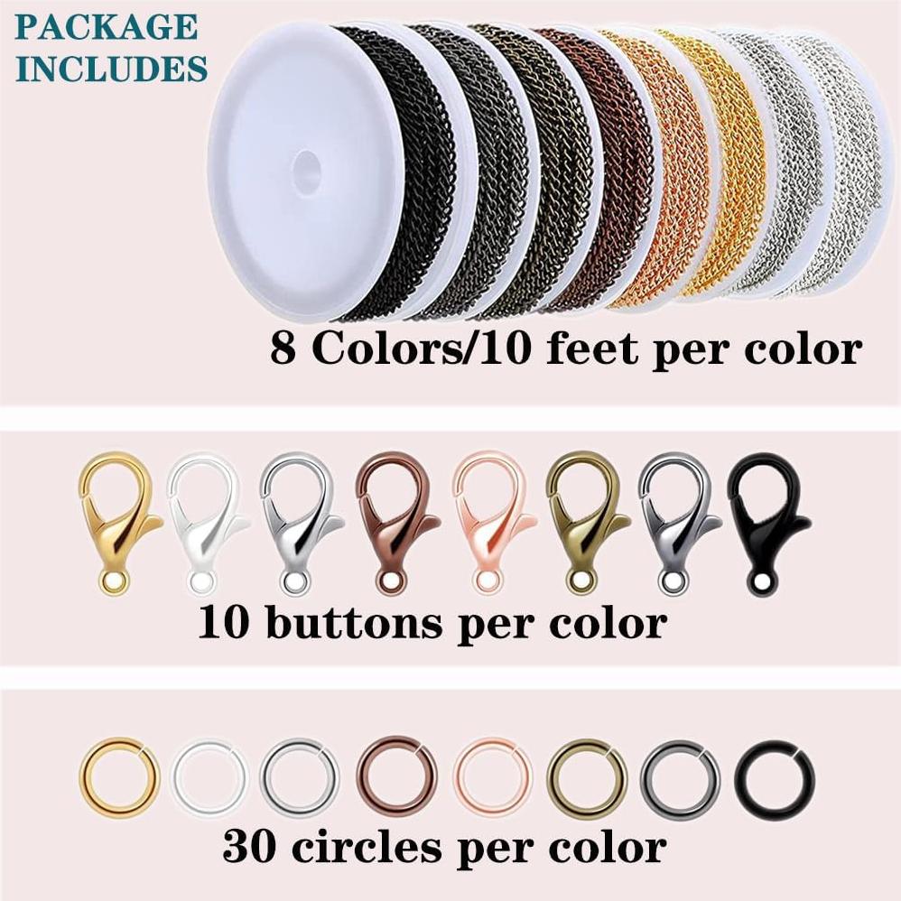 Kit de Fabricación de Joyas YZDTECH - Cadena 24.38 m, 8 Colores, 80 Cierres