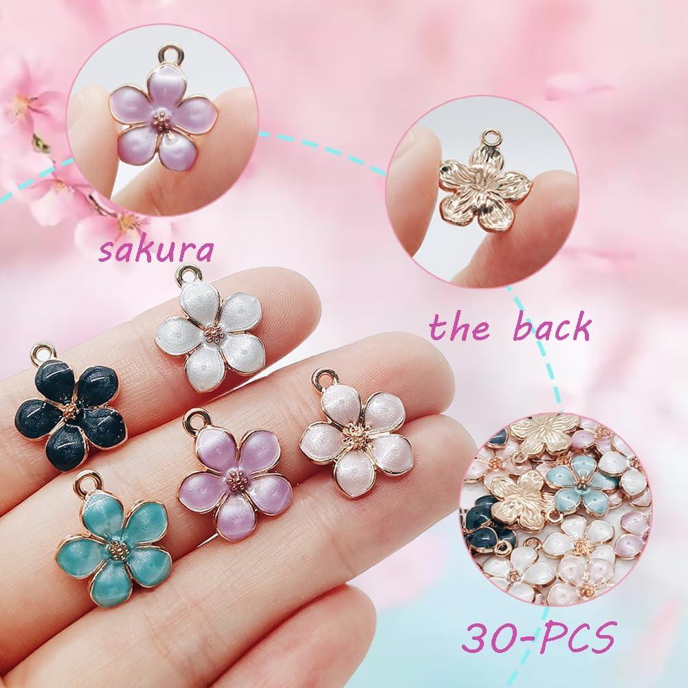 Encantos de Flores de Cerezos Esmalte Baño de Oro 30Pcs Joyería