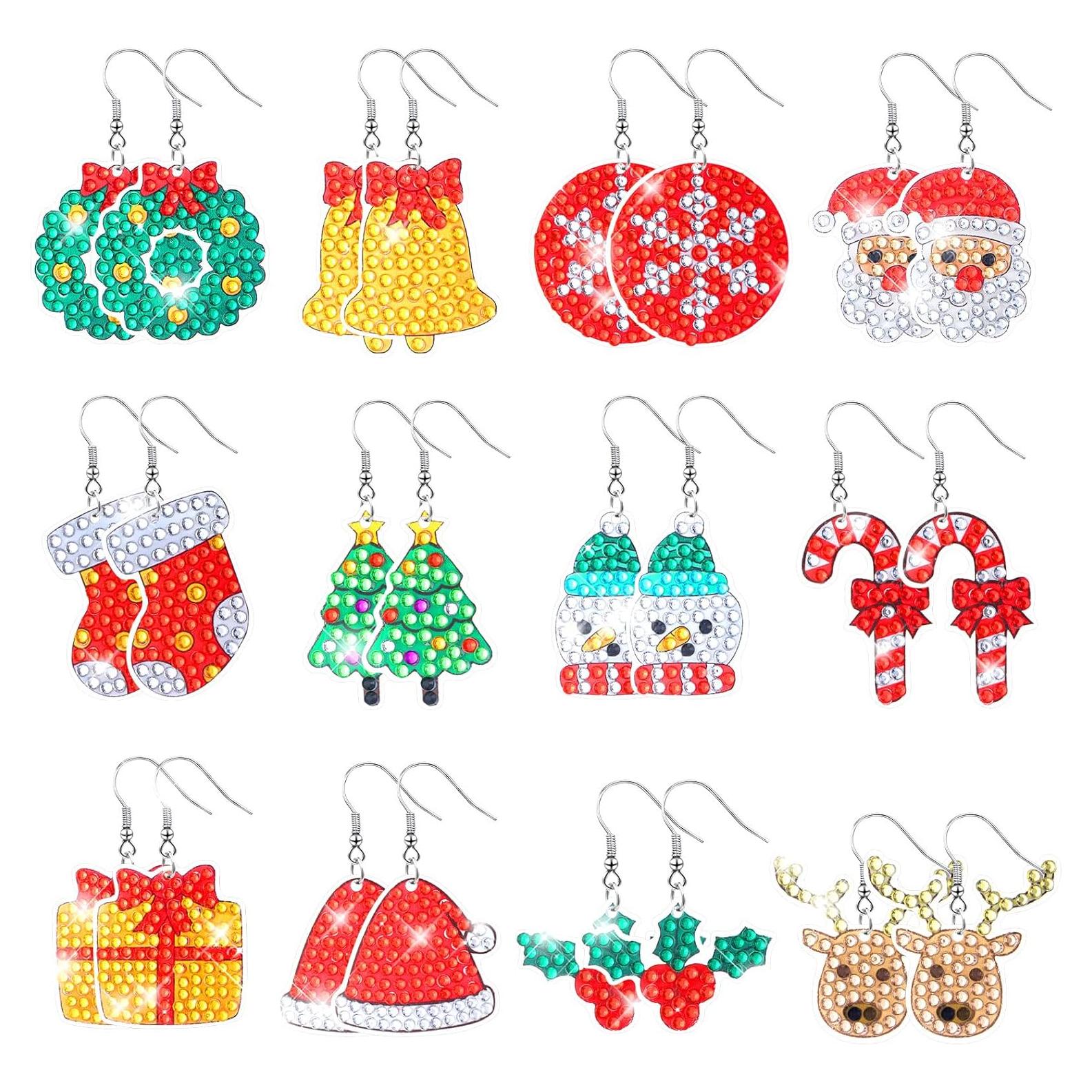 Kit de Pendientes de Diamante Navidad Remuuly 12 Pares DIY