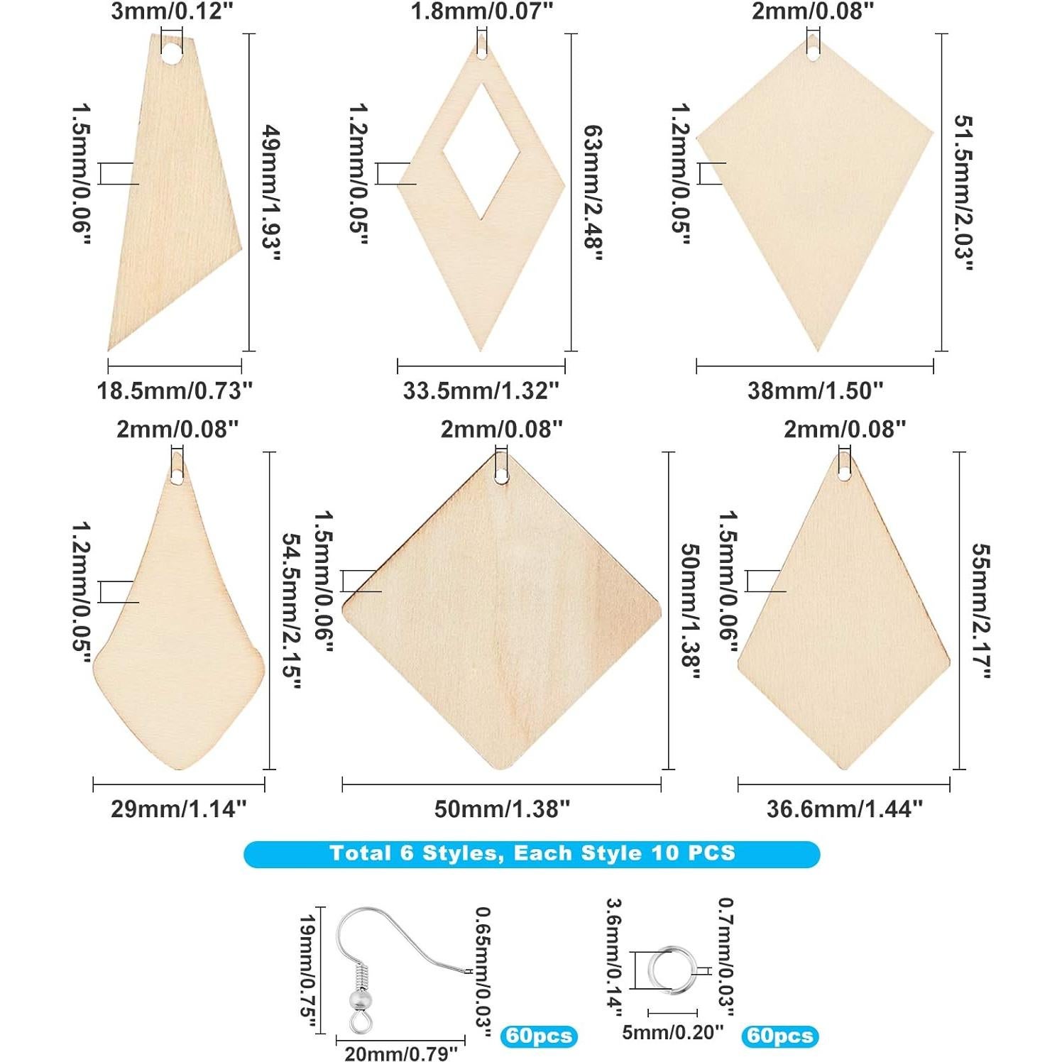 Plantillas de Pendientes de Madera PH PandaHall - 60 Piezas DIY