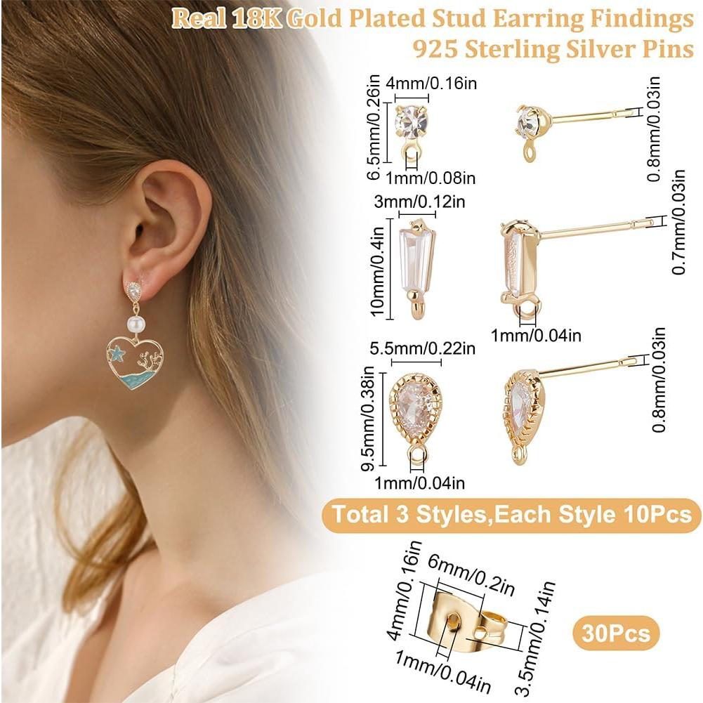 Beebeecraft 30 Piezas Pendientes Stud Chapados en Oro 18K