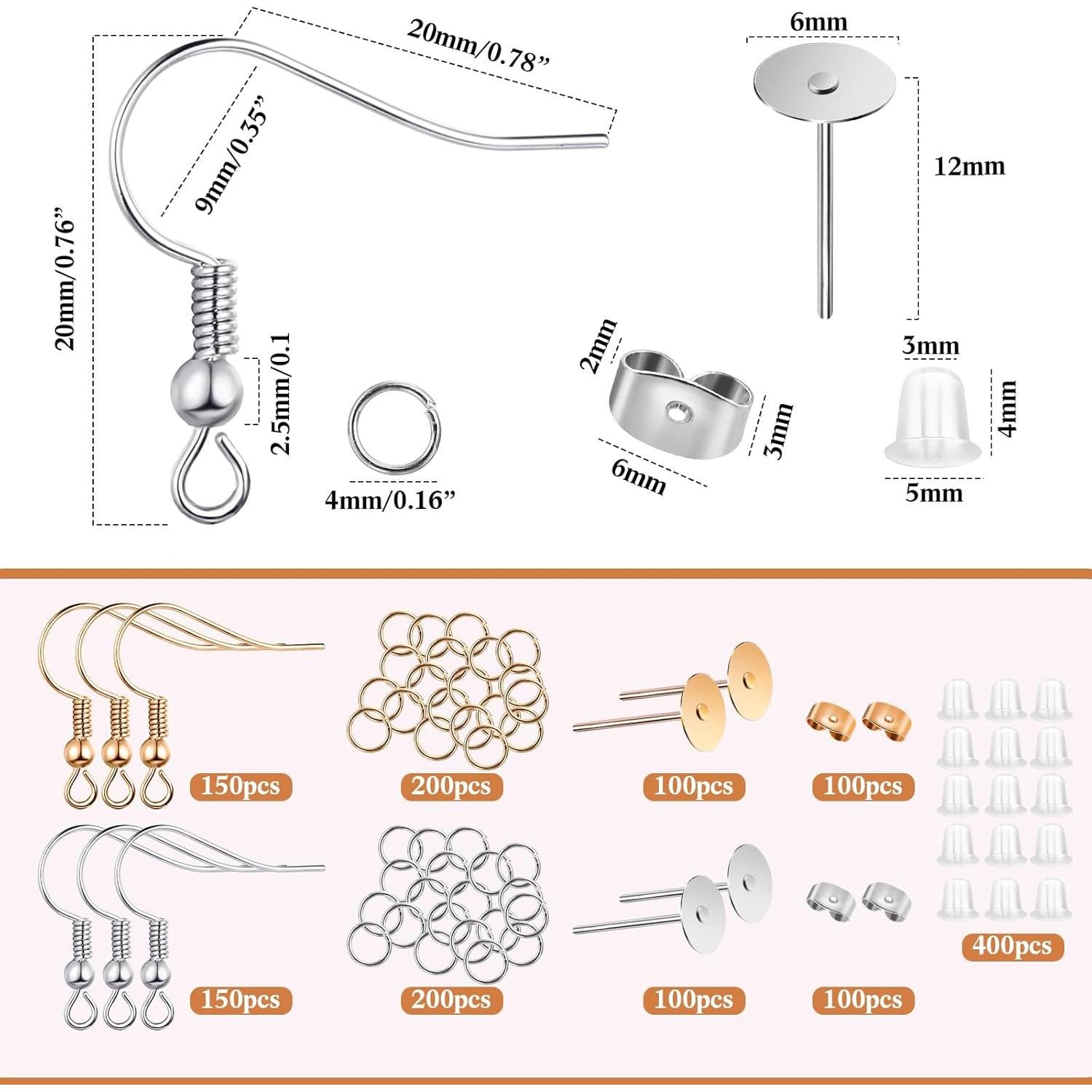 Kit de Ganchos para Pendientes Quelay 1500 Pcs Antisensitivo