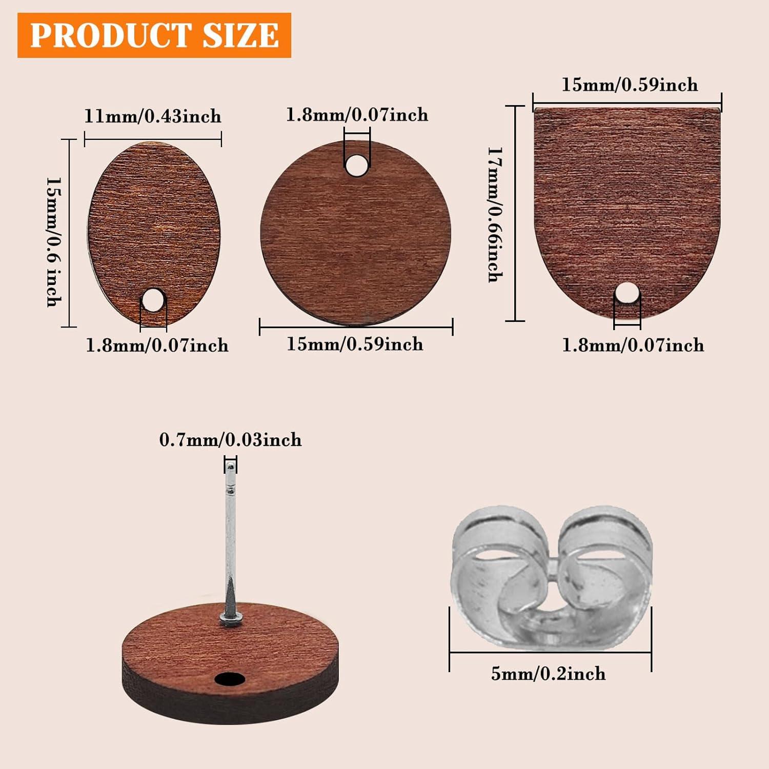 60 Studs de Pendientes de Madera Oubaka con 100 Respaldos DIY