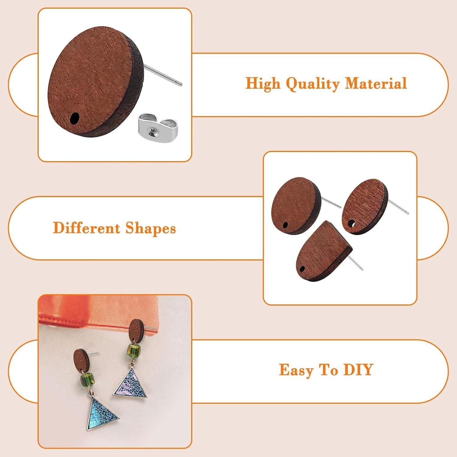 60 Studs de Pendientes de Madera Oubaka con 100 Respaldos DIY