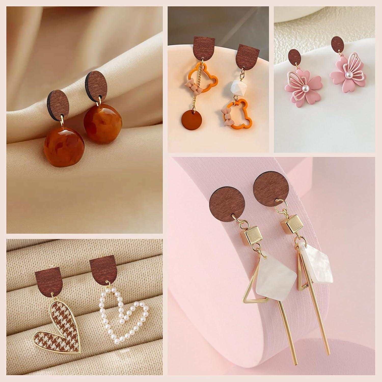 60 Studs de Pendientes de Madera Oubaka con 100 Respaldos DIY