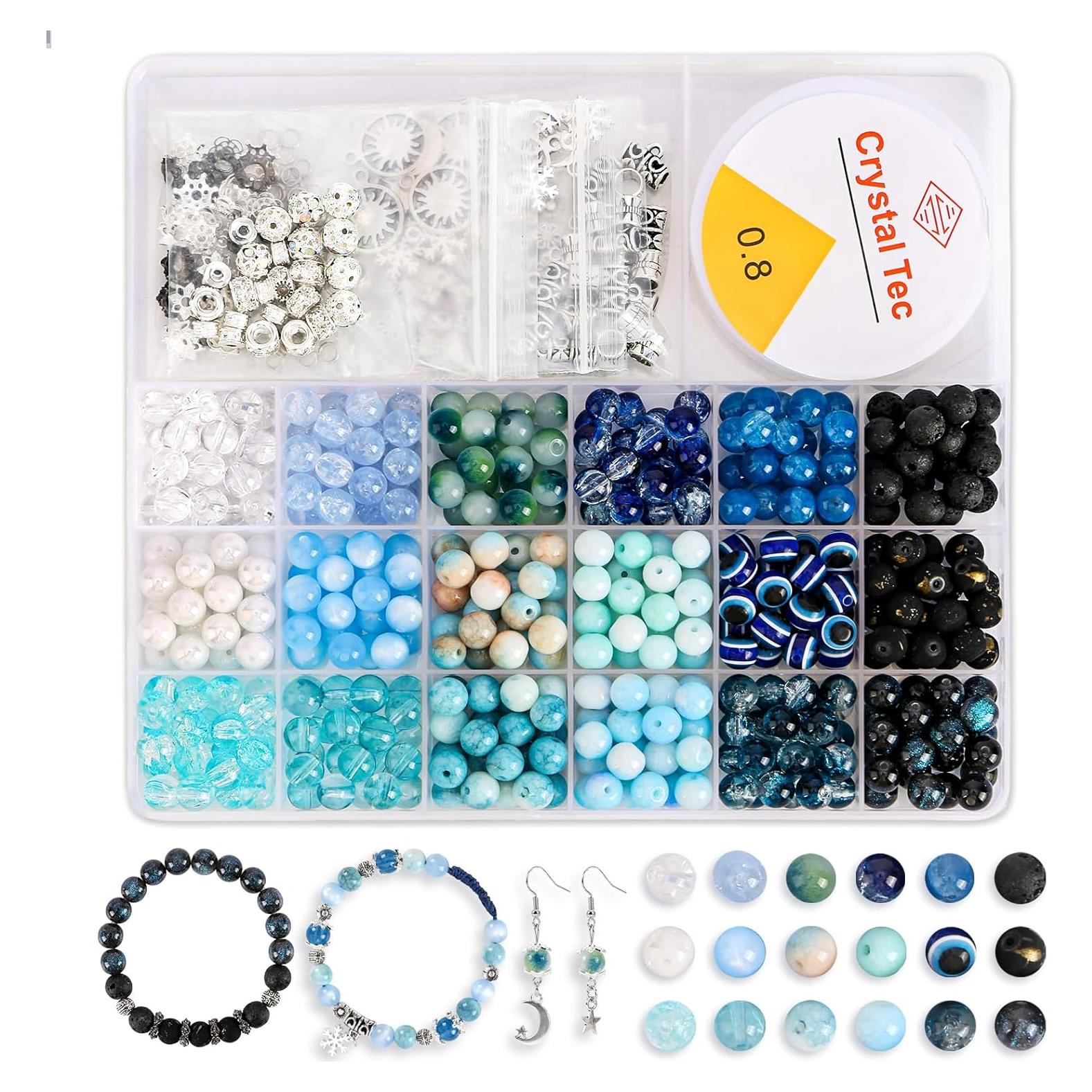 Kit de Joyería DIY Tunmiok con 18 Perlas de Vidrio 8mm