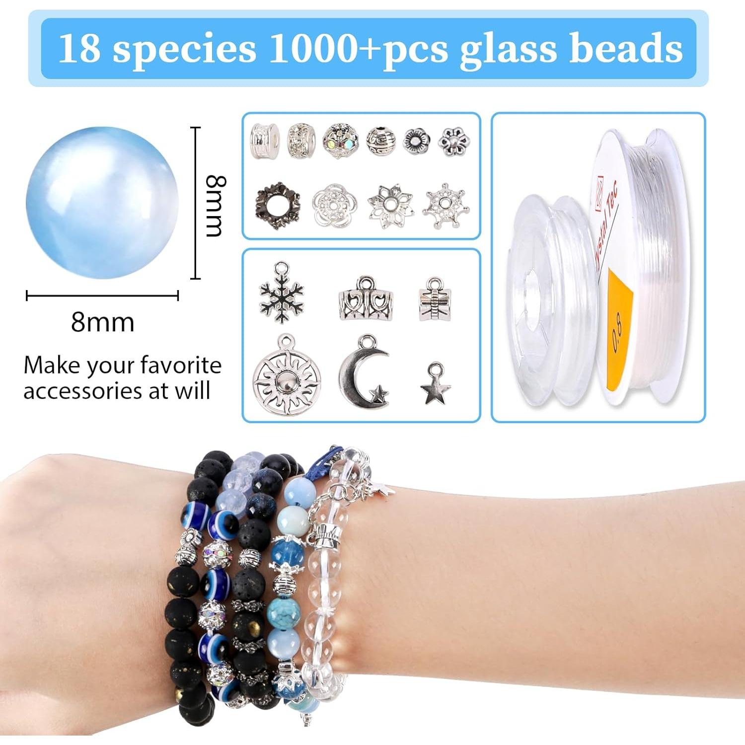 Kit de Joyería DIY Tunmiok con 18 Perlas de Vidrio 8mm