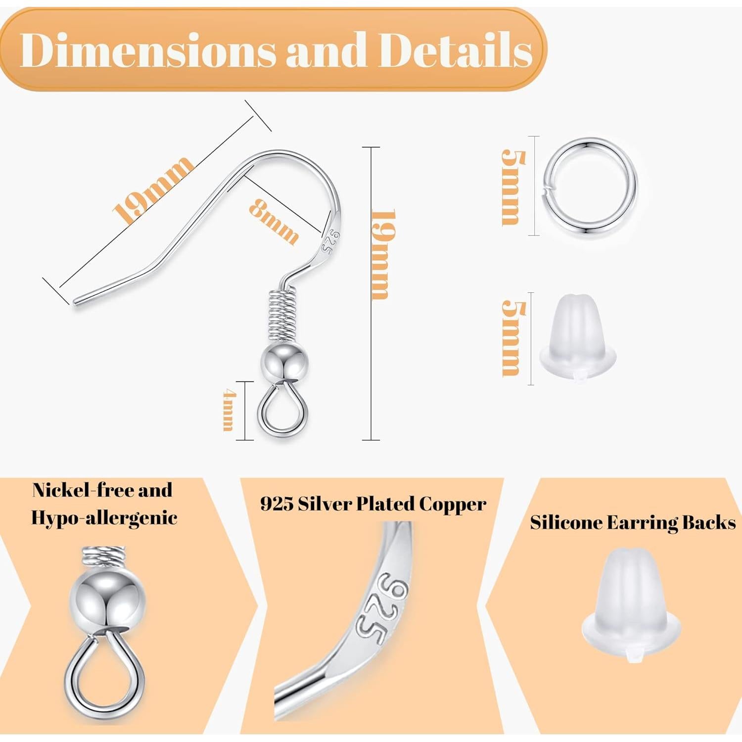 Kit de Ganchos de Aretes Hipoalergénicos XIANNVXI 900pcs Plata 925