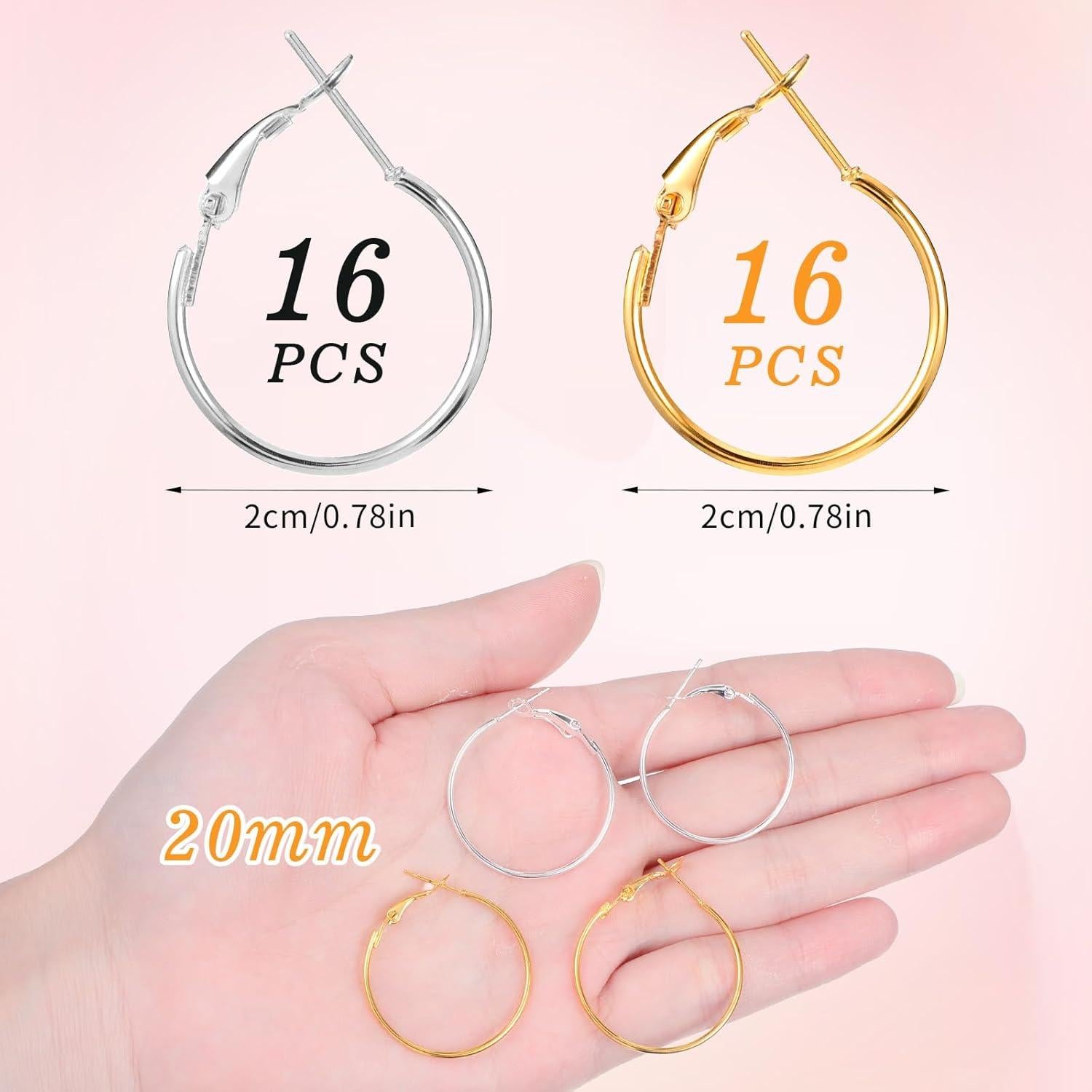 32 Piezas Pendientes de Aro XLIUAX 20mm Oro Plata DIY