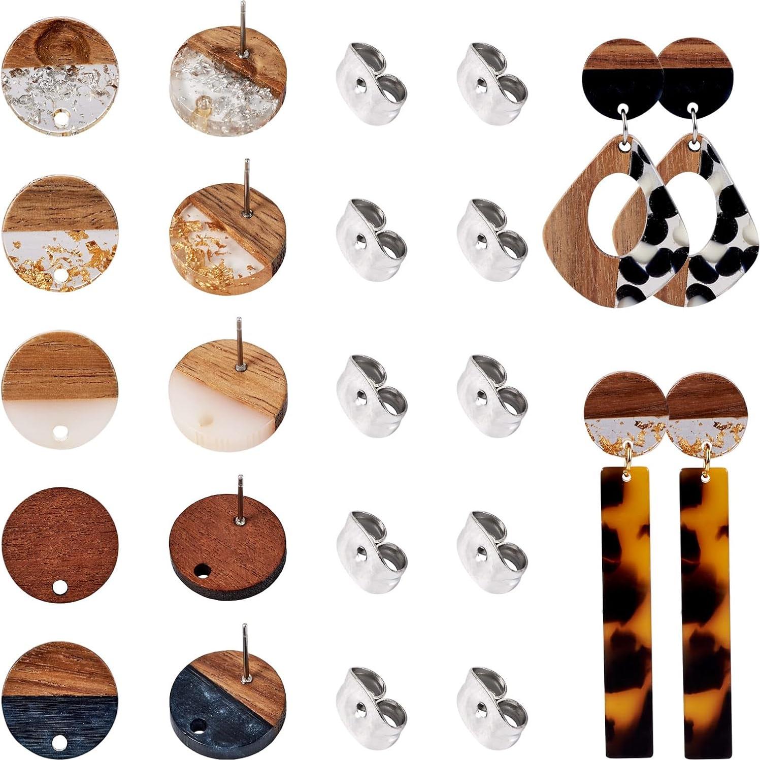 30 Piezas Studs de Madera de Nogal y Resina PH PandaHall 15mm