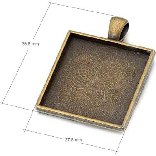 20pcs Base de Pendientes Cuadrados 25mm Bronce Plateado SHUNAE