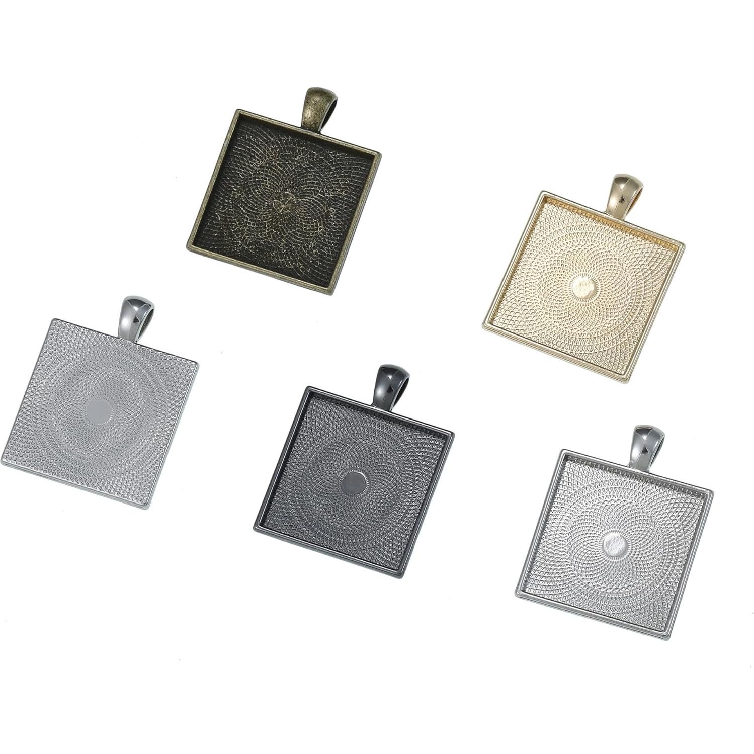 20pcs Base de Pendientes Cuadrados 25mm Bronce Plateado SHUNAE