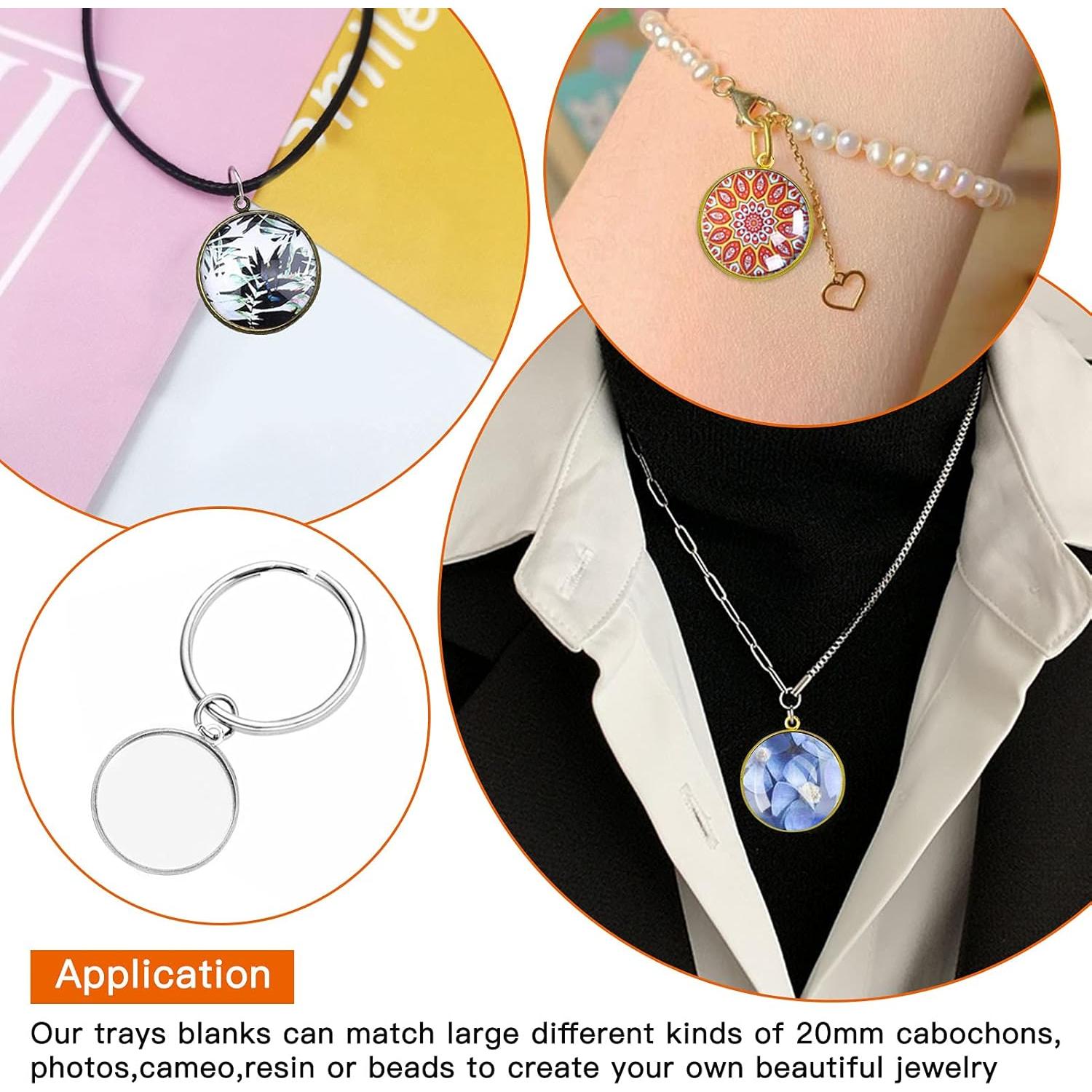 Bandejas de Colgante Redondas Oubaka 60Pcs 20mm Blanco DIY