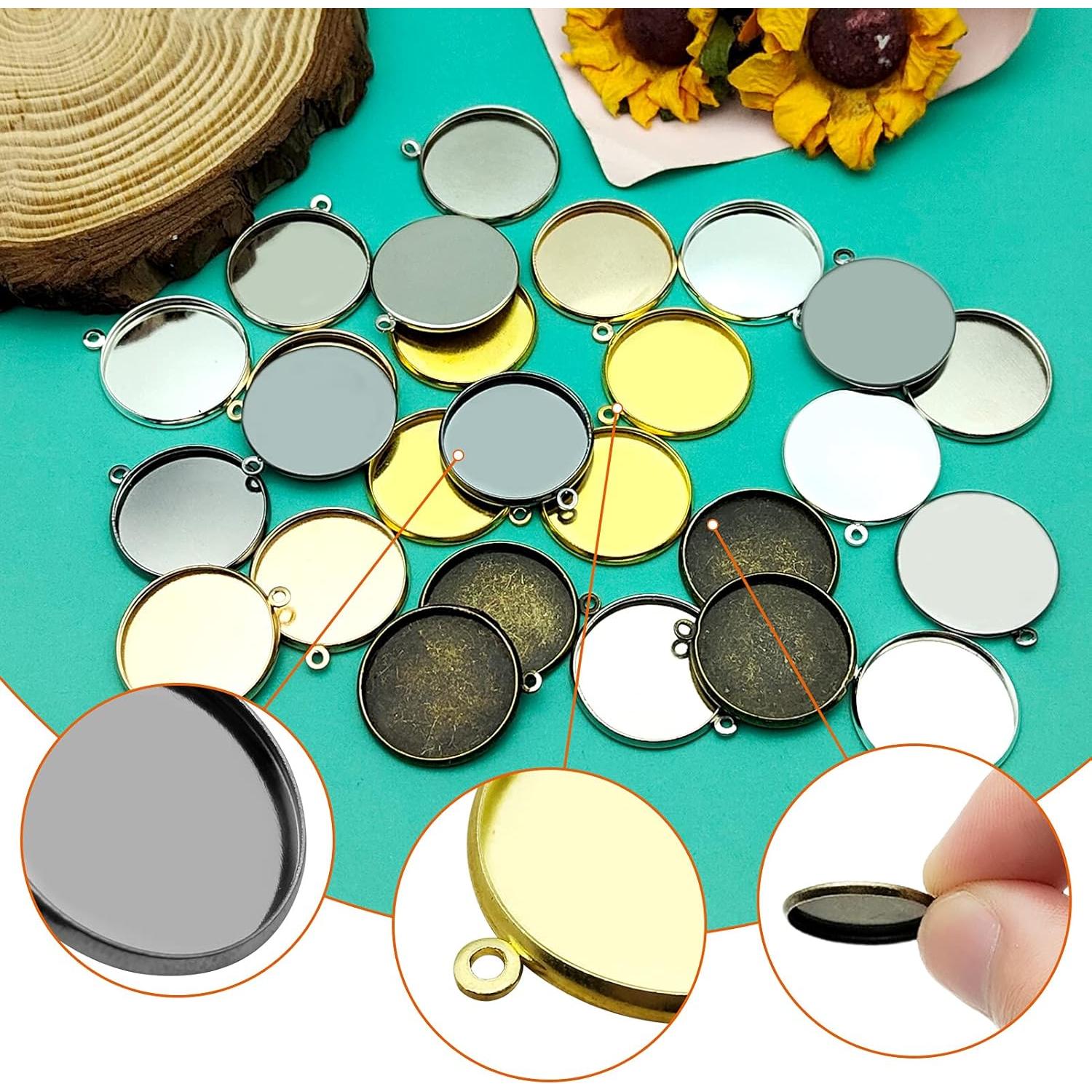 Bandejas de Colgante Redondas Oubaka 60Pcs 20mm Blanco DIY