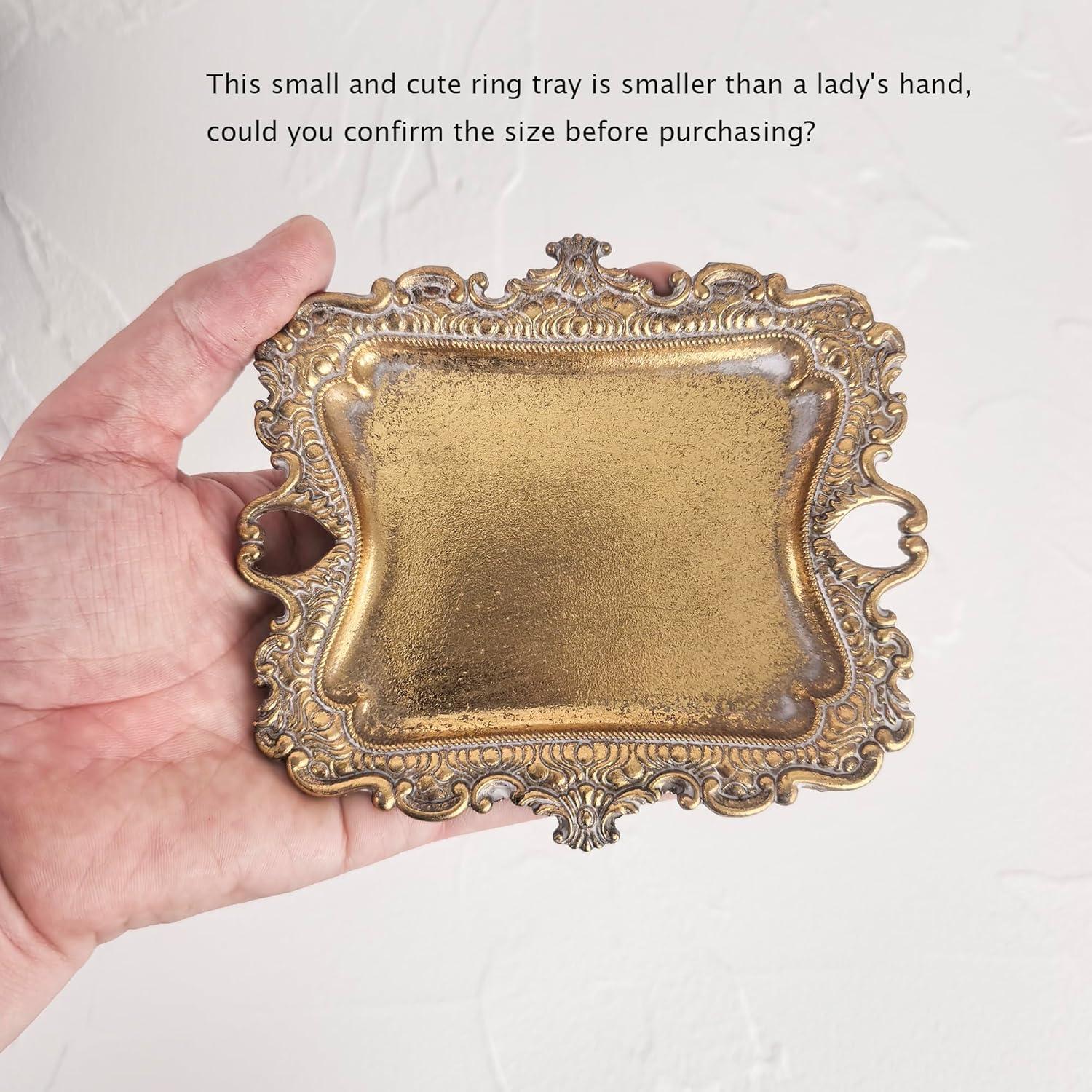 Bandeja de Anillos Dorada Vintage Tstarer 13.5x11.4cm