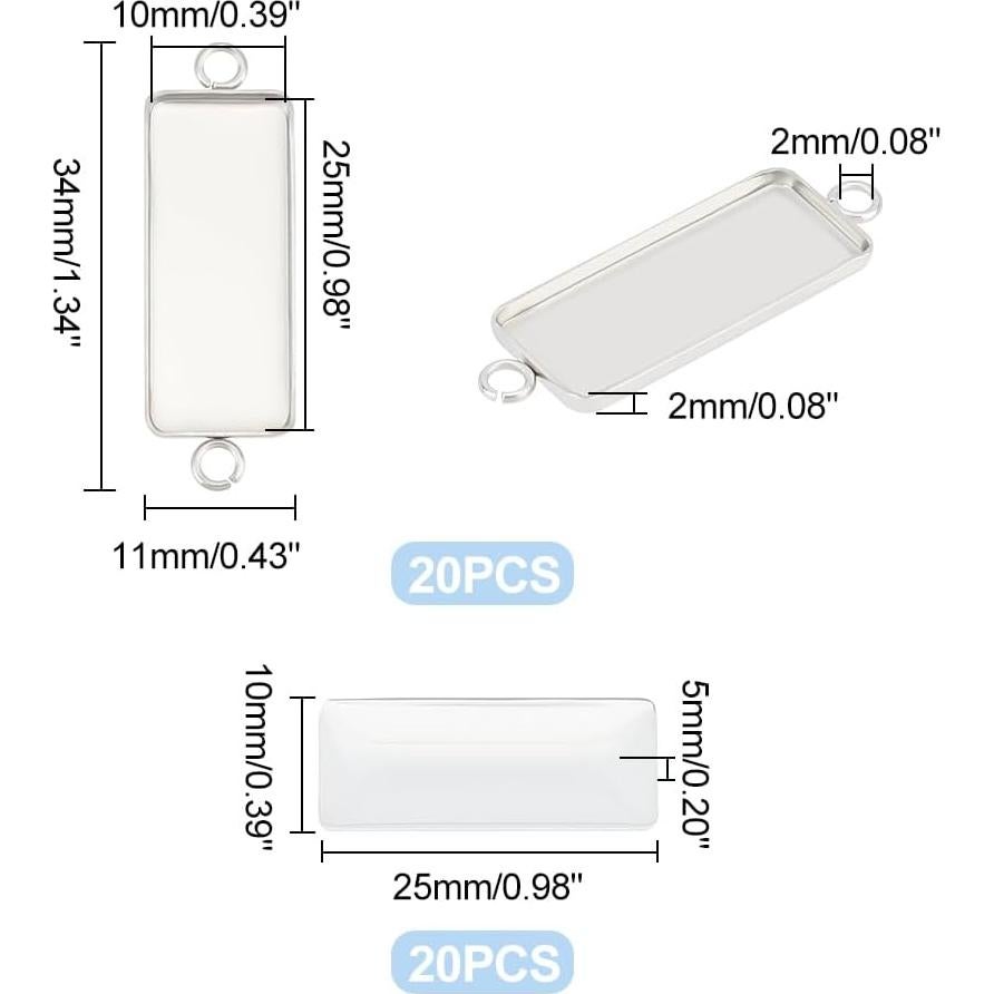 20 Sets Cabochones Pendientes UNICRAFTALE Acero Inoxidable 25x10mm