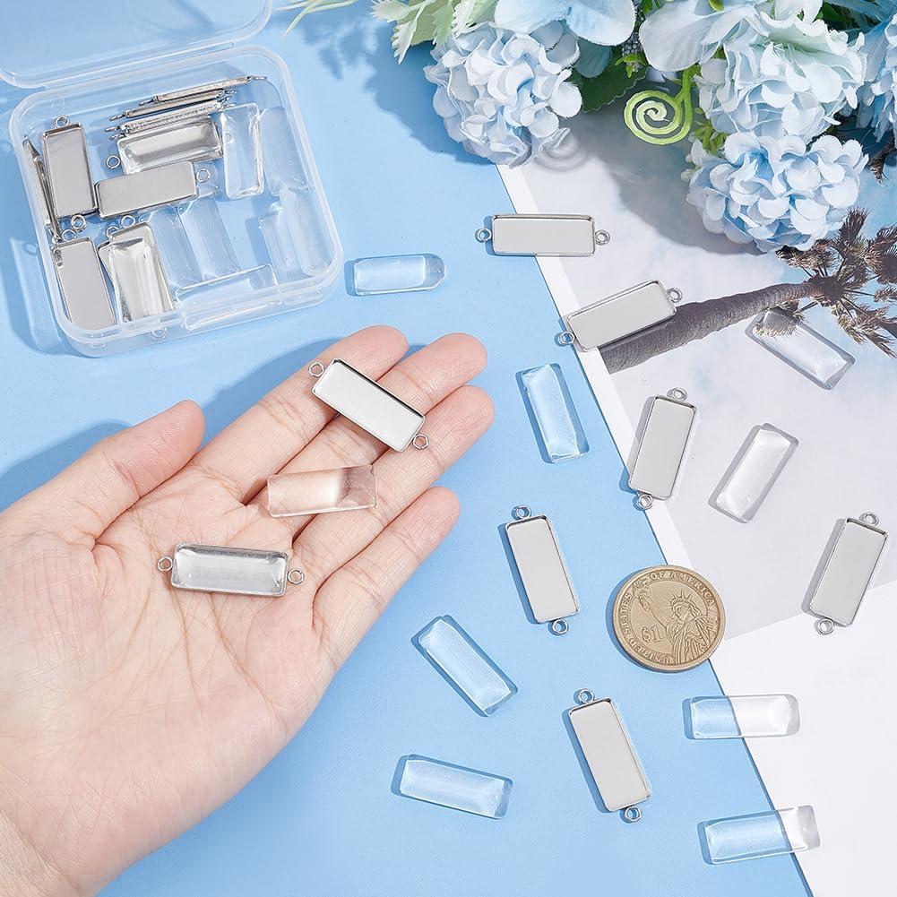 20 Sets Cabochones Pendientes UNICRAFTALE Acero Inoxidable 25x10mm