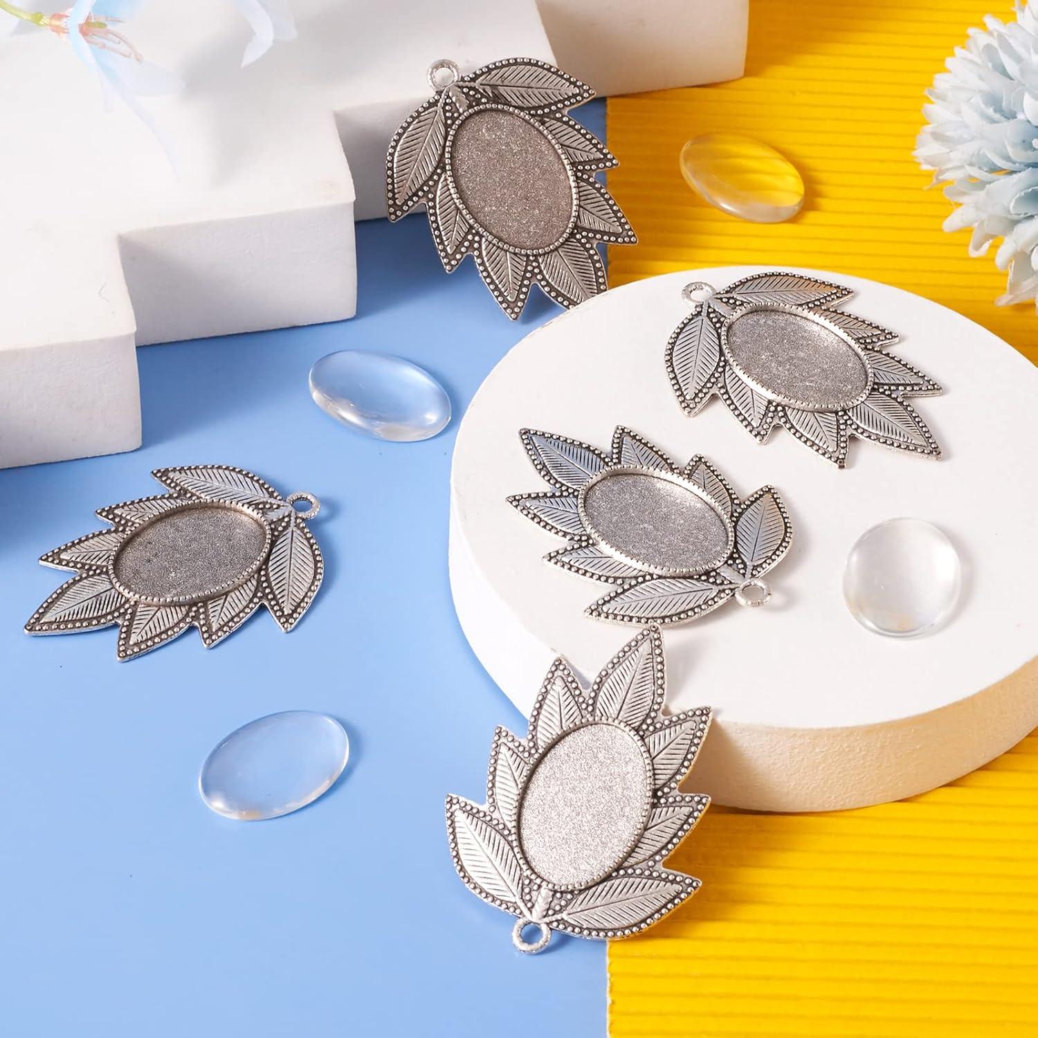 Set de Colgantes Bezel Pandahall 6 Piezas Hoja Plata Antigua 18x25mm