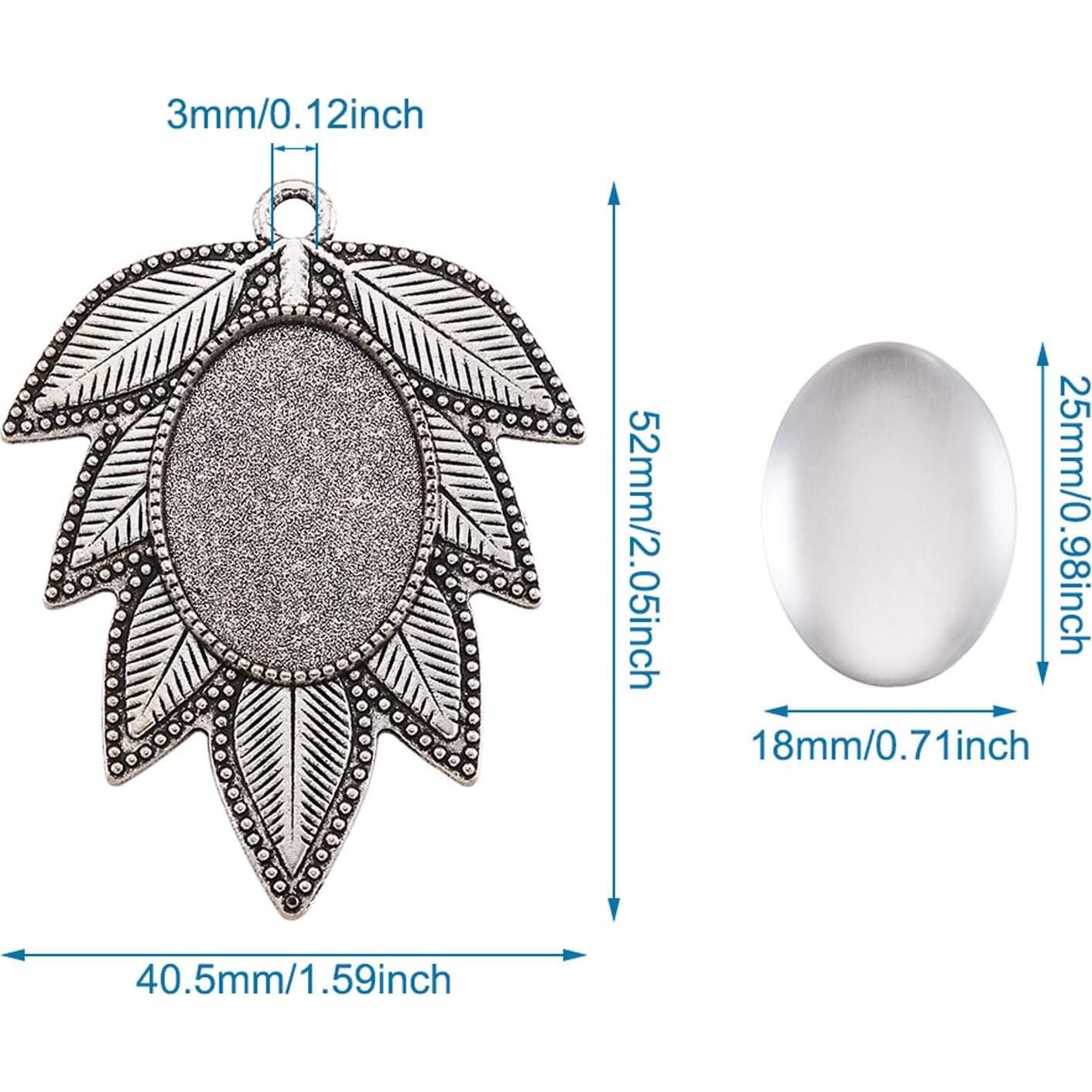Set de Colgantes Bezel Pandahall 6 Piezas Hoja Plata Antigua 18x25mm
