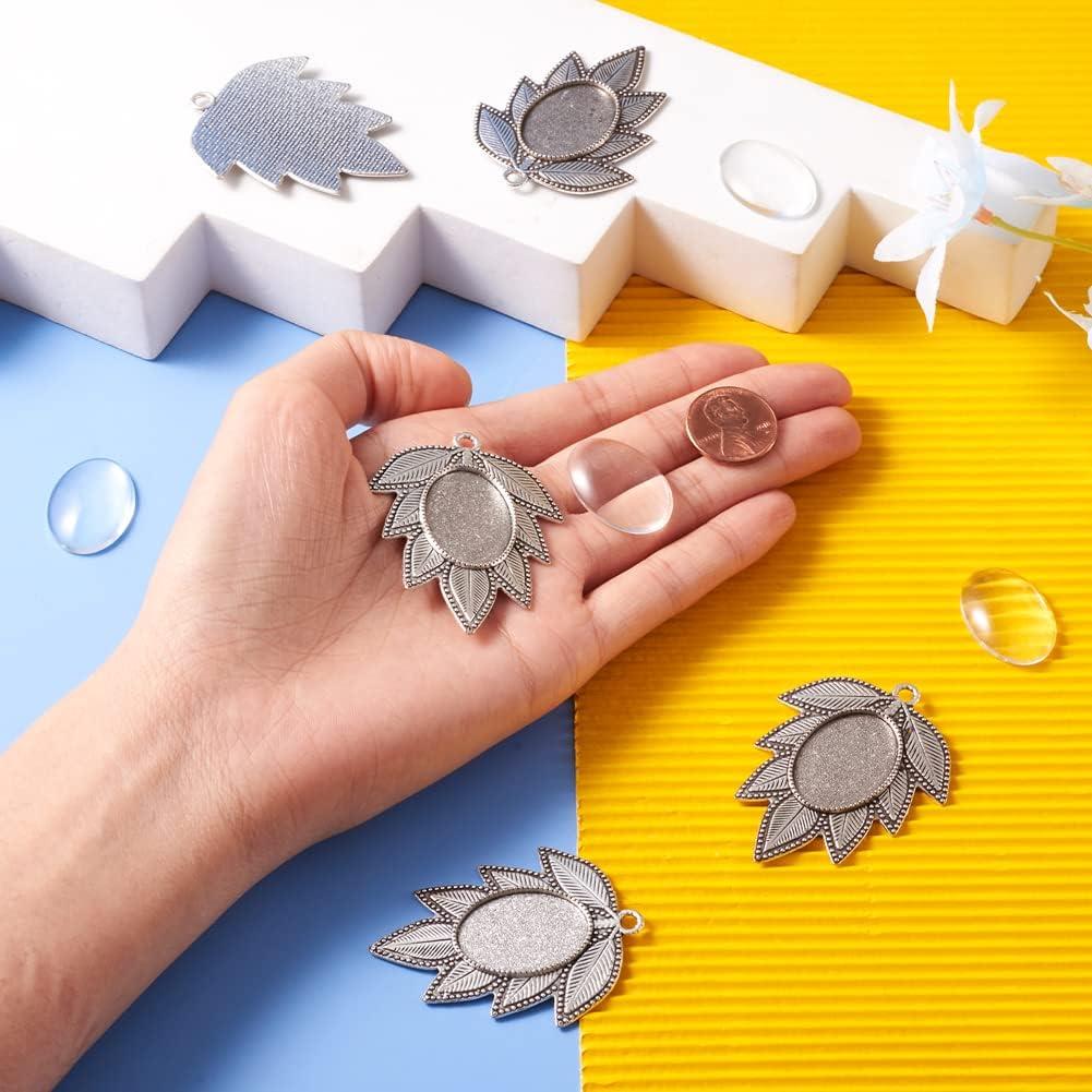 Set de Colgantes Bezel Pandahall 6 Piezas Hoja Plata Antigua 18x25mm