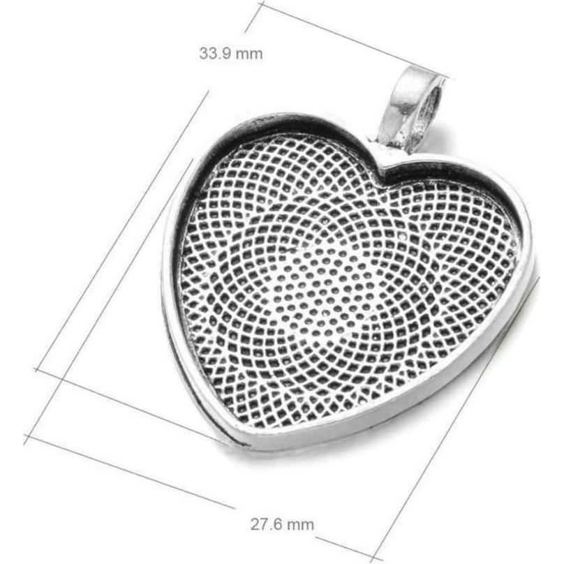 24 Bandejas Colgantes Corazón Plata Antigua 25mm AKOAK