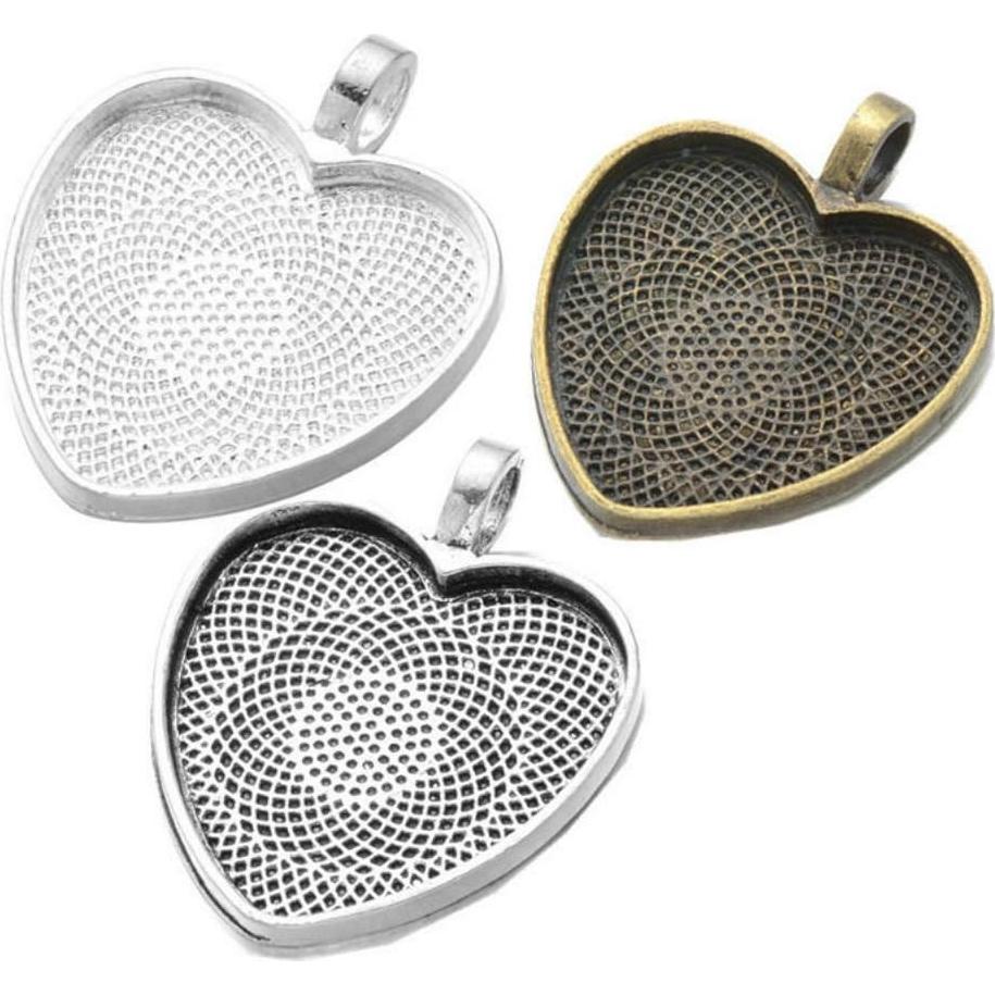 24 Bandejas Colgantes Corazón Plata Antigua 25mm AKOAK