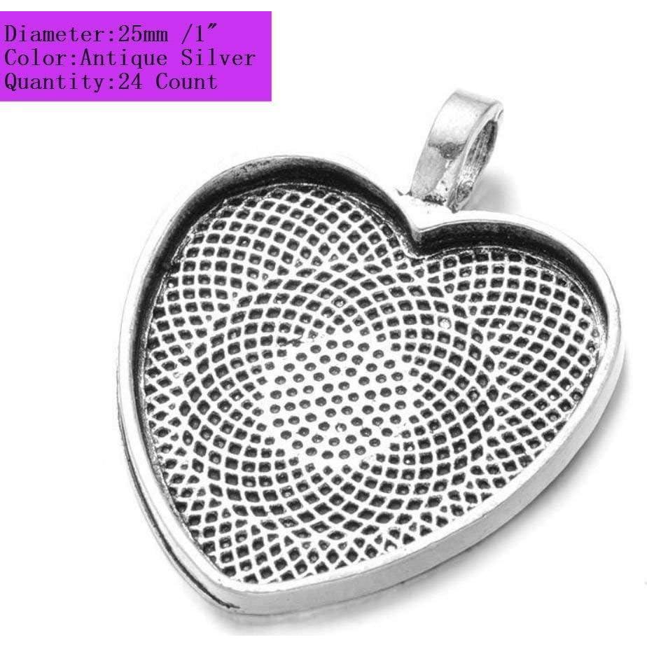 24 Bandejas Colgantes Corazón Plata Antigua 25mm AKOAK
