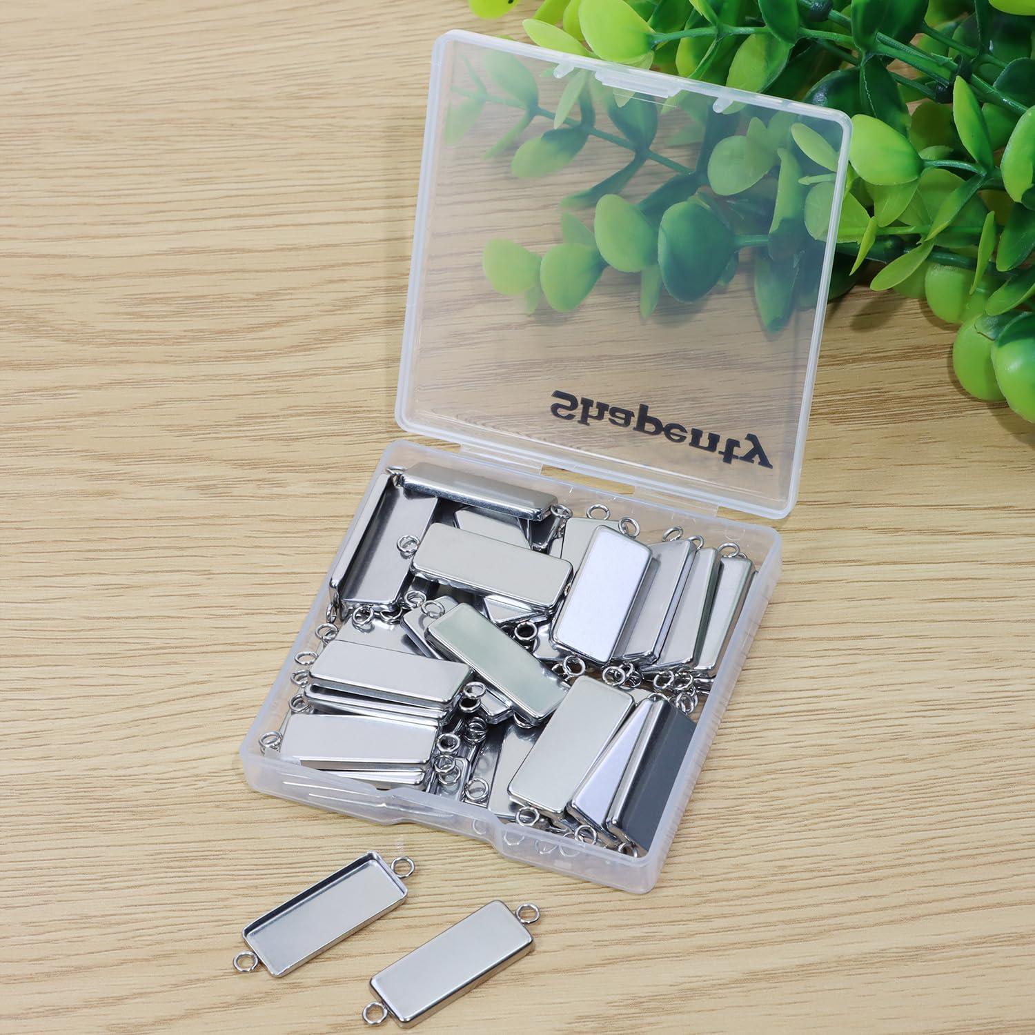 Bandejas de Colgante Rectangulares Shapenty Acero Inoxidable 25x10mm 50PCS