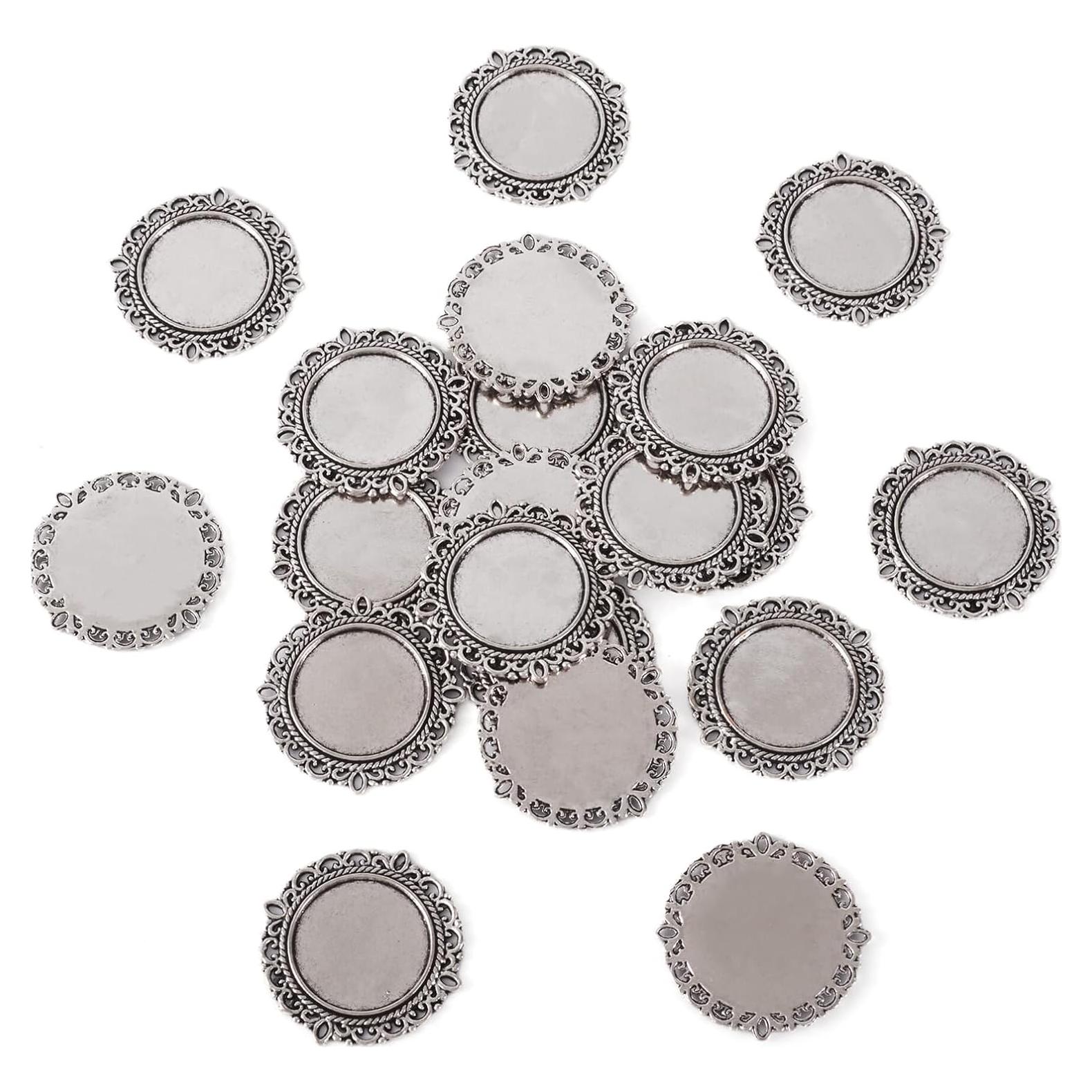 Bandejas de Colgante Bezel Craftdady 20 Piezas 20mm Plata Antigua