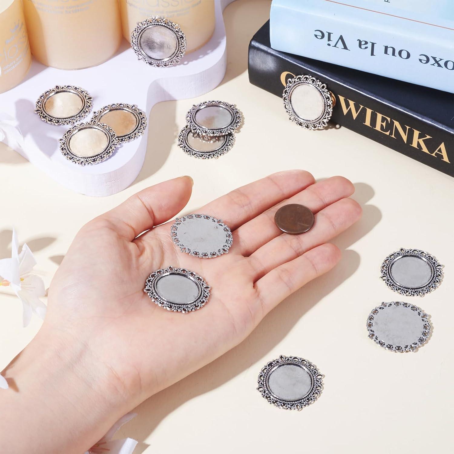 Bandejas de Colgante Bezel Craftdady 20 Piezas 20mm Plata Antigua
