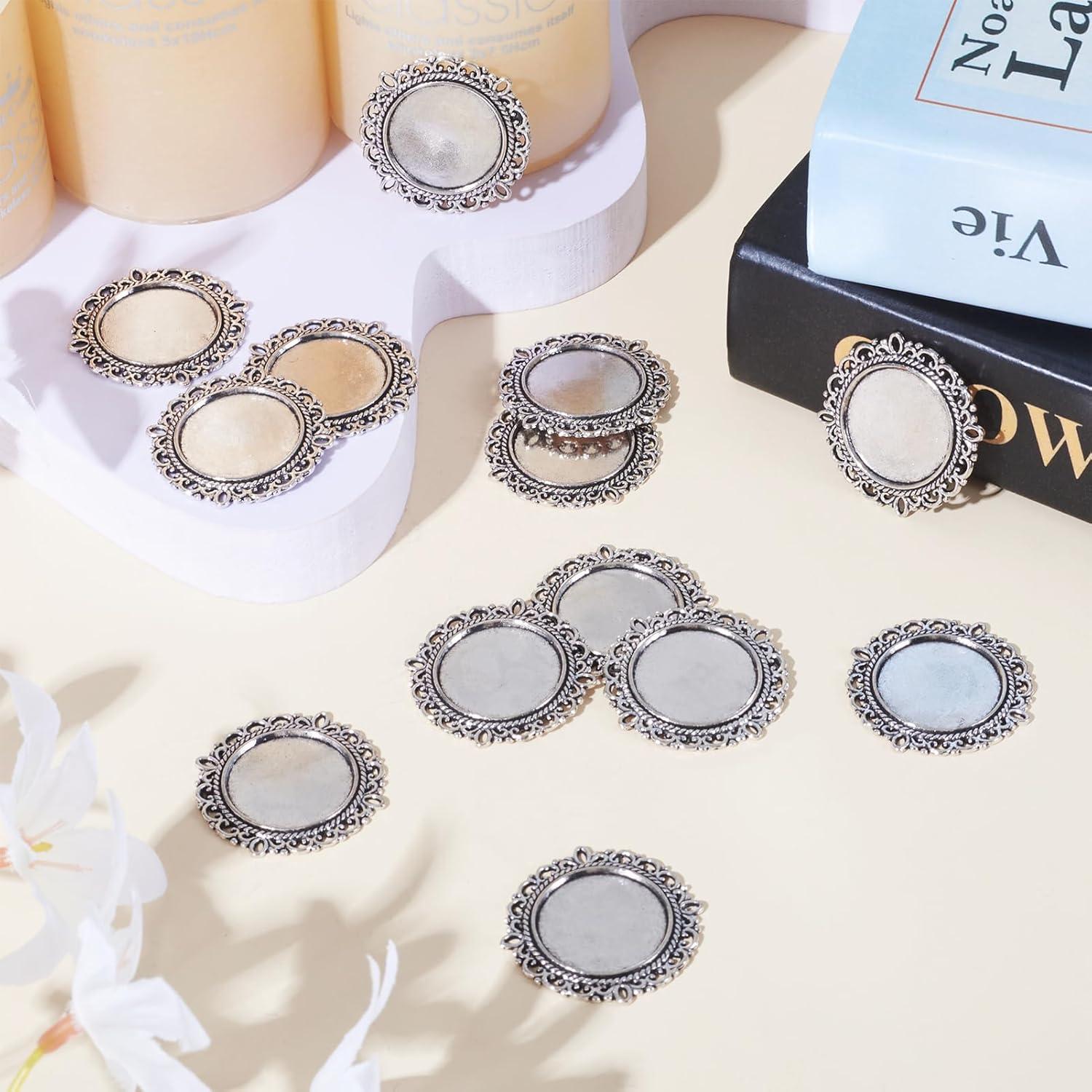 Bandejas de Colgante Bezel Craftdady 20 Piezas 20mm Plata Antigua