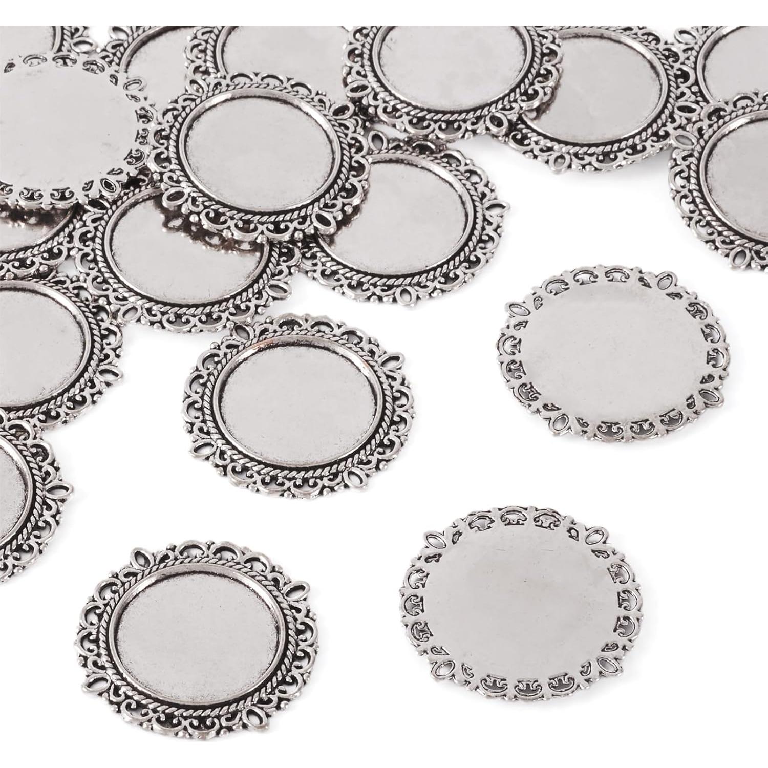 Bandejas de Colgante Bezel Craftdady 20 Piezas 20mm Plata Antigua
