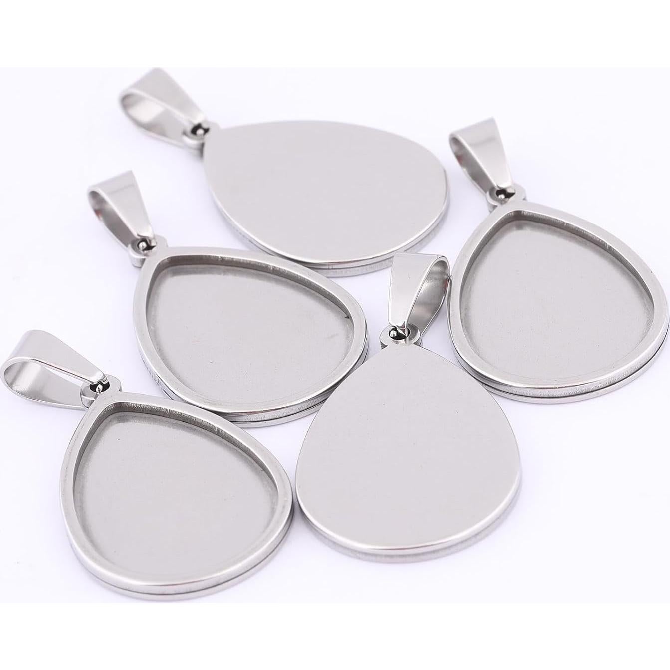 10 Piezas Base de Cabochón Gota de Agua Acero Inoxidable 18x25mm