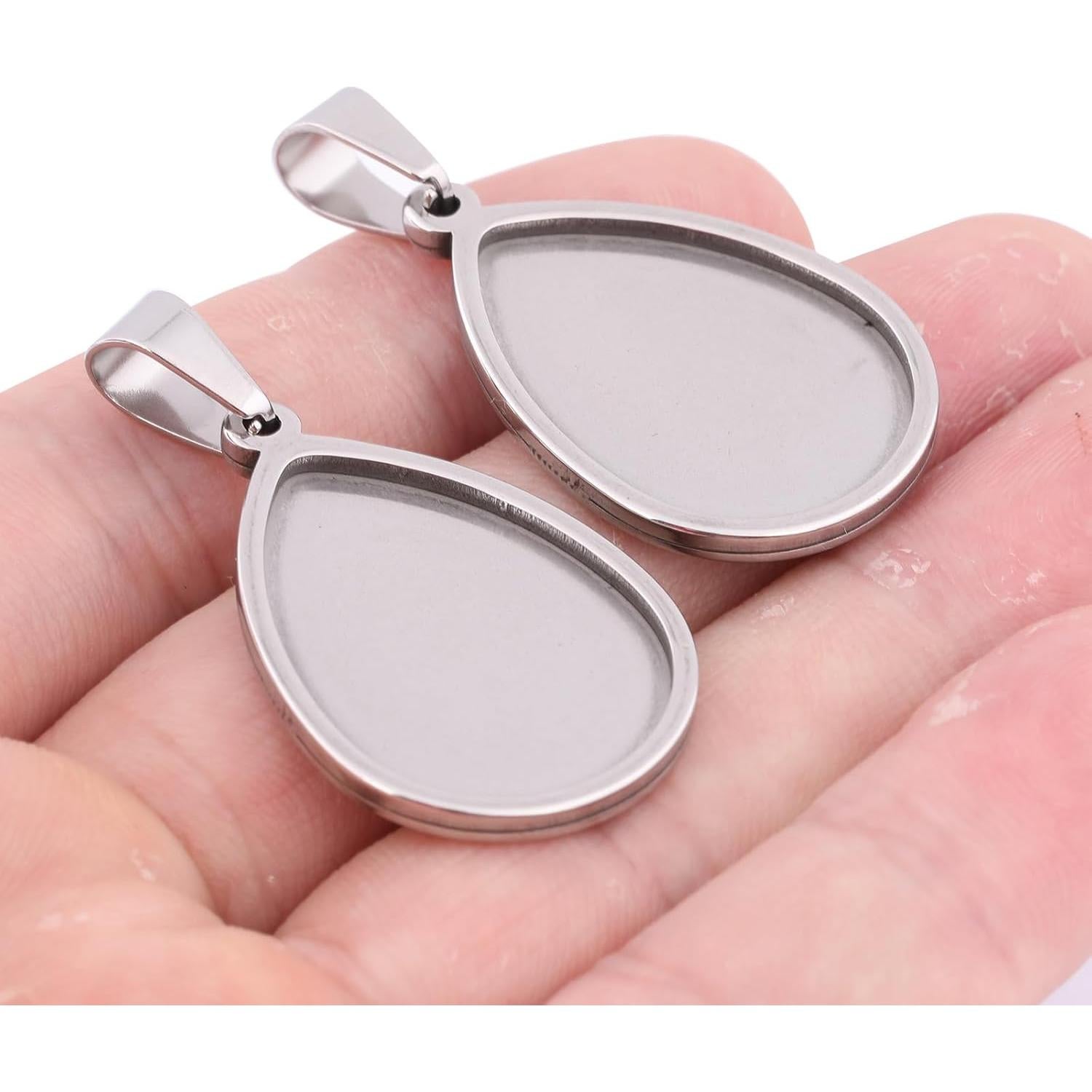 10 Piezas Base de Cabochón Gota de Agua Acero Inoxidable 18x25mm