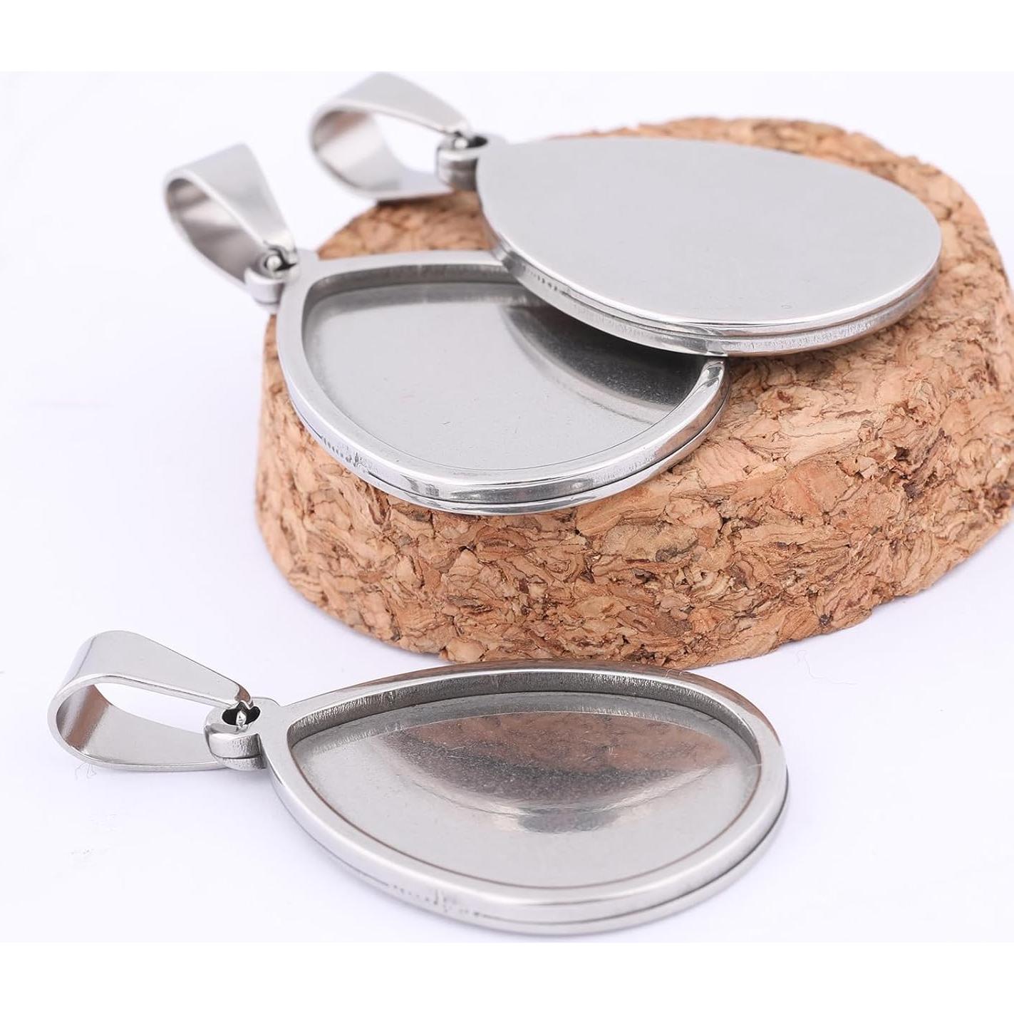 10 Piezas Base de Cabochón Gota de Agua Acero Inoxidable 18x25mm