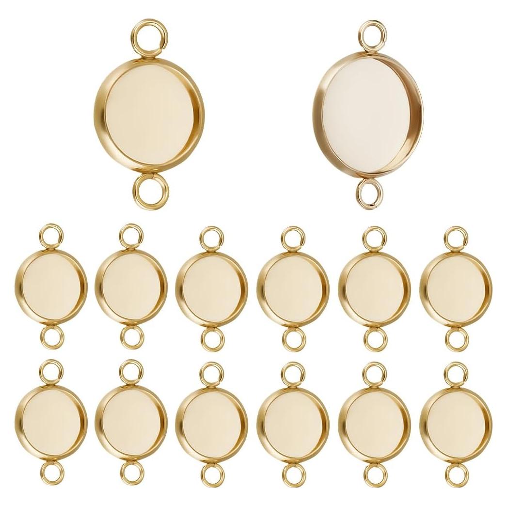 Conectores Cabochón Beebeecraft 30Pcs 10mm Oro 24K Acero Inoxidable
