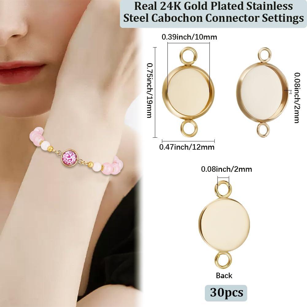Conectores Cabochón Beebeecraft 30Pcs 10mm Oro 24K Acero Inoxidable