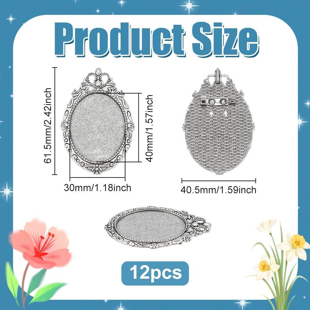 12 Piezas Broches Ovalados Vintage PH PandaHall 40x30mm