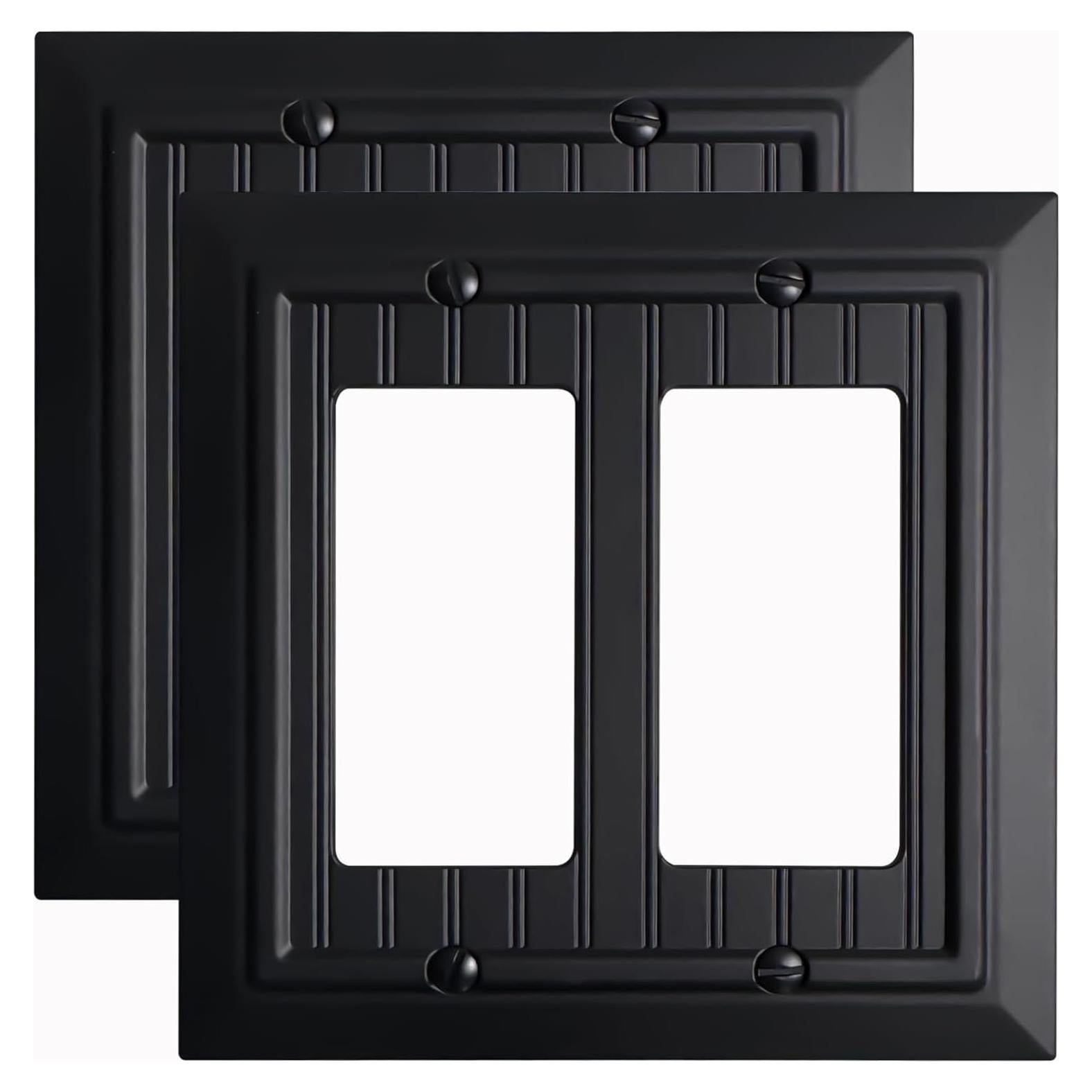 Cubiertas de enchufe Kisrvopn de bambú negro mate, 2 ganglios