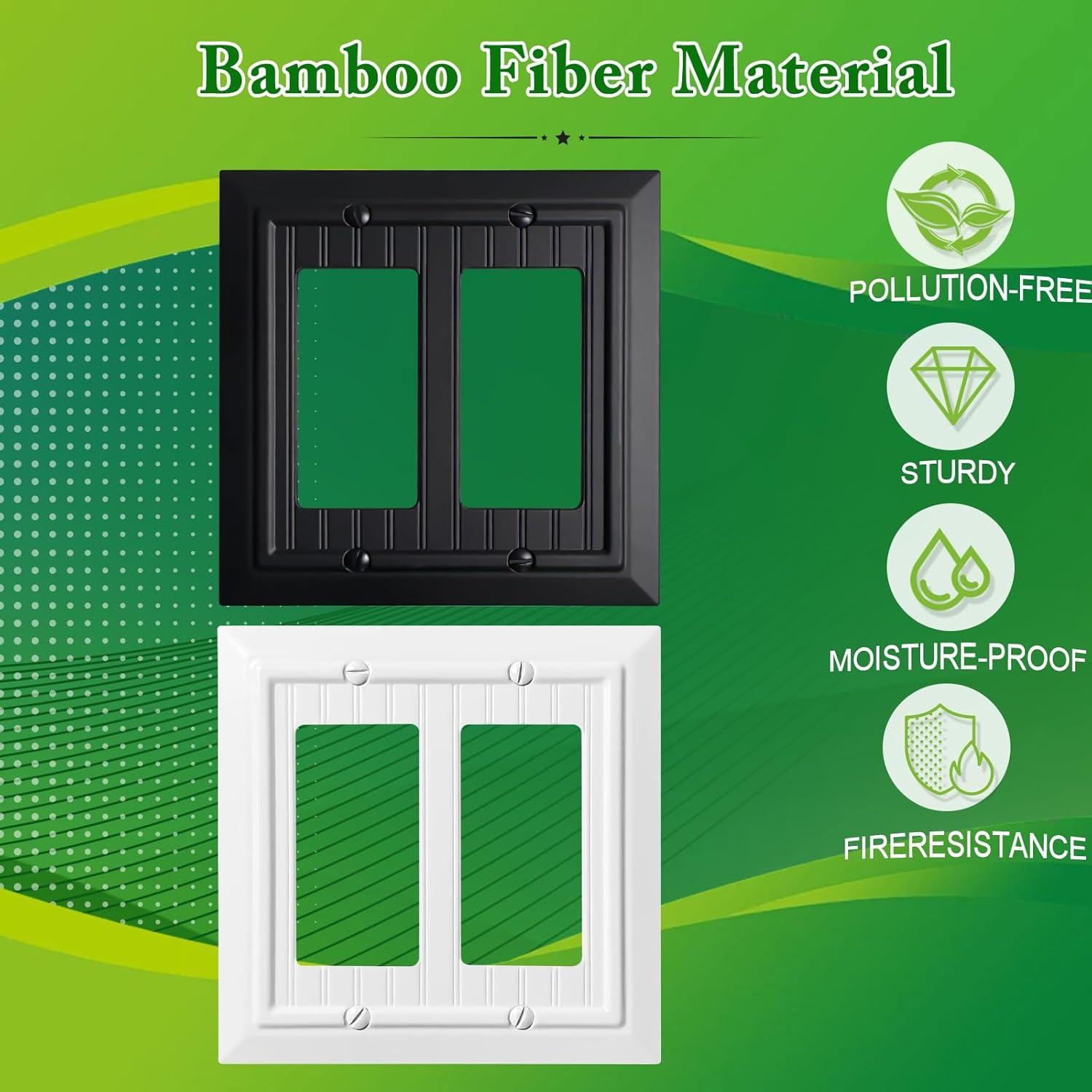 Cubiertas de enchufe Kisrvopn de bambú negro mate, 2 ganglios