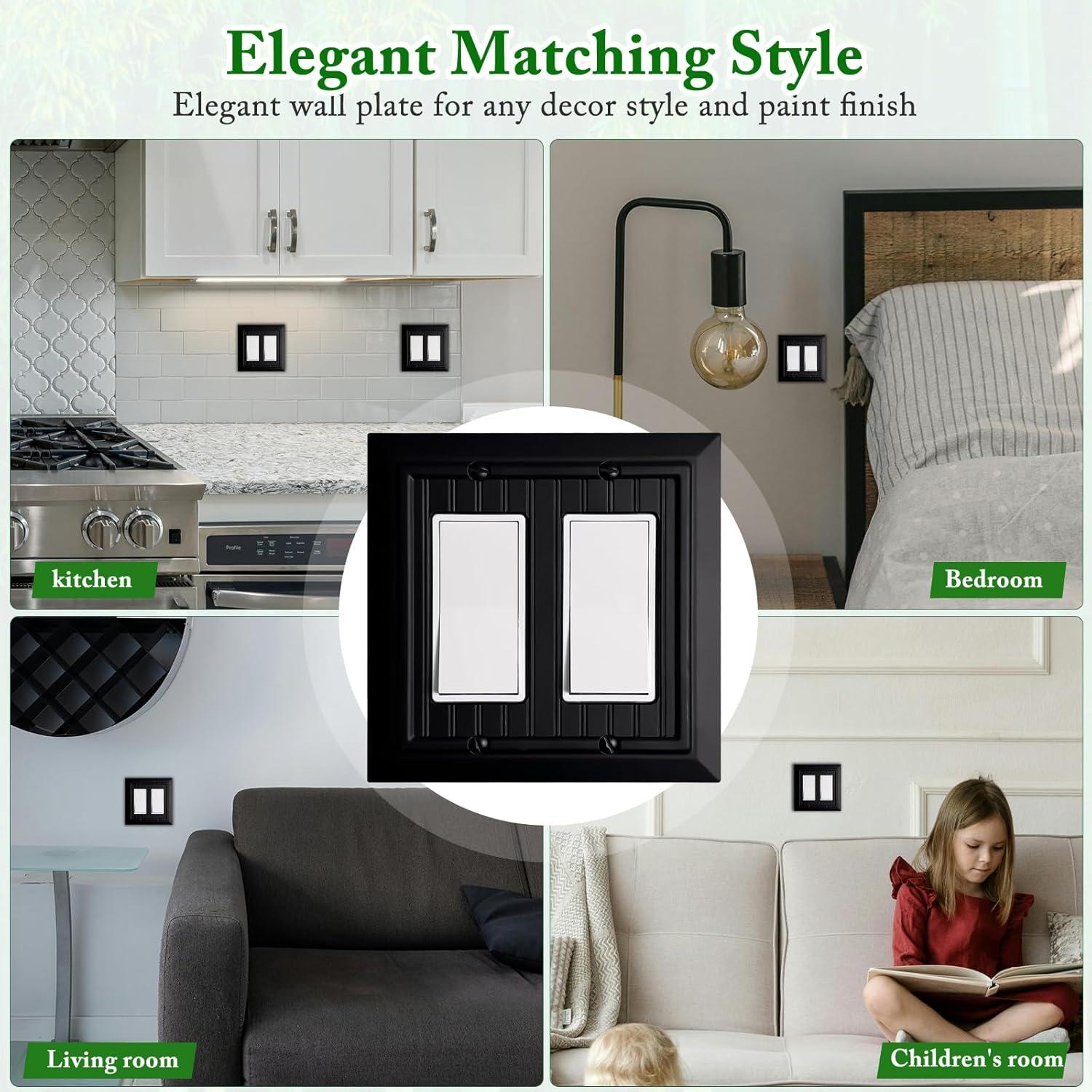 Cubiertas de enchufe Kisrvopn de bambú negro mate, 2 ganglios