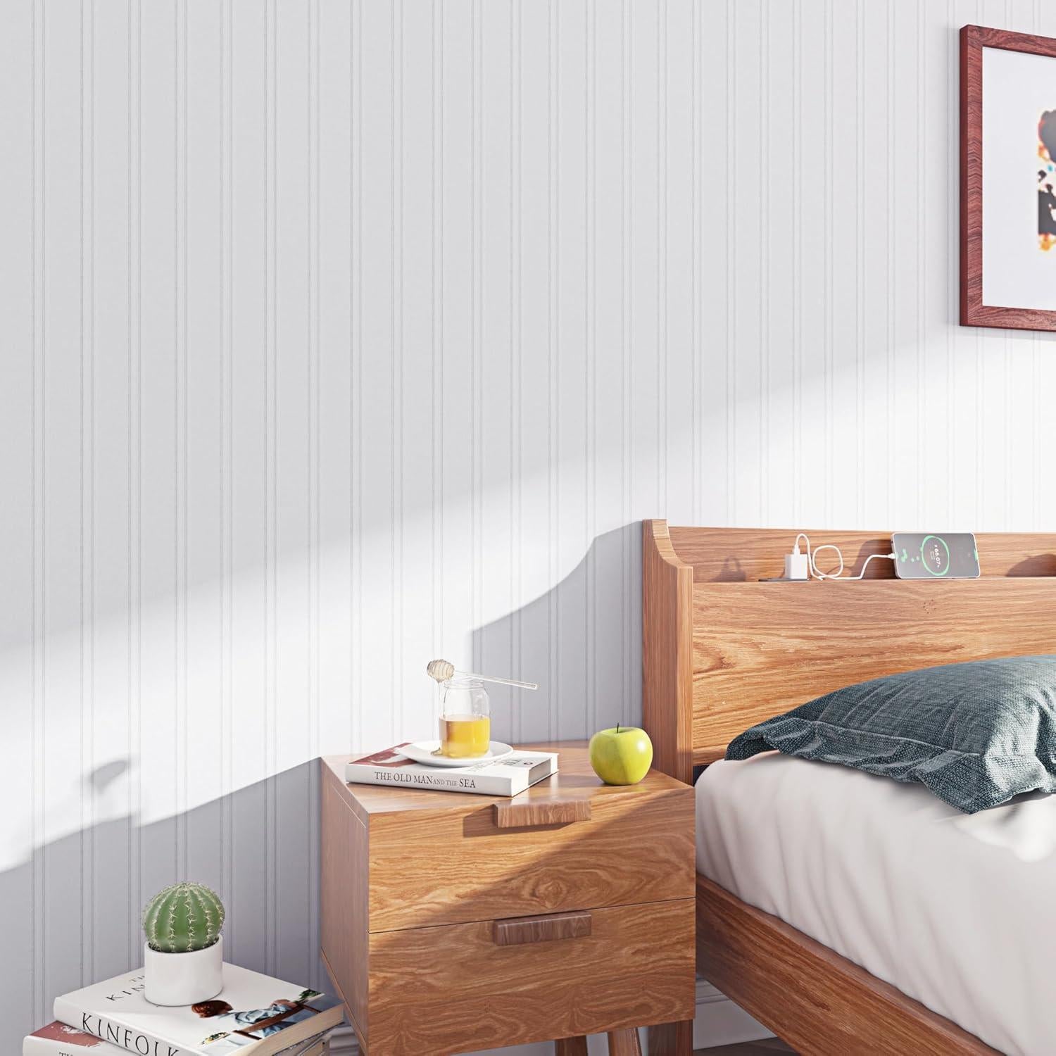 Papel Tapiz Autoadhesivo ReWallpaper Beadboard Blanco 44.5cm x 3.05m