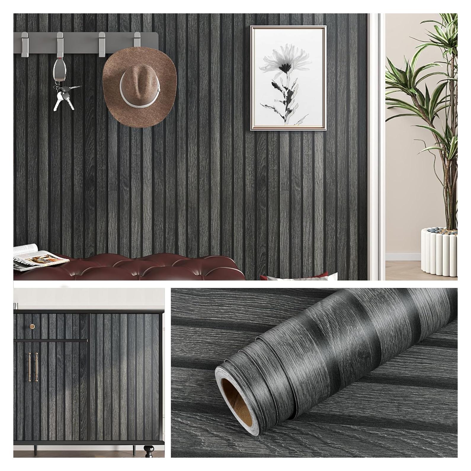 Papel Tapiz Autoadhesivo Livelynine 3D Listones Madera Negra 40x200 cm