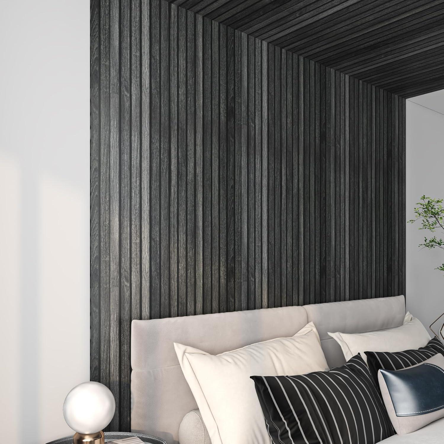 Papel Tapiz Autoadhesivo Livelynine 3D Listones Madera Negra 40x200 cm