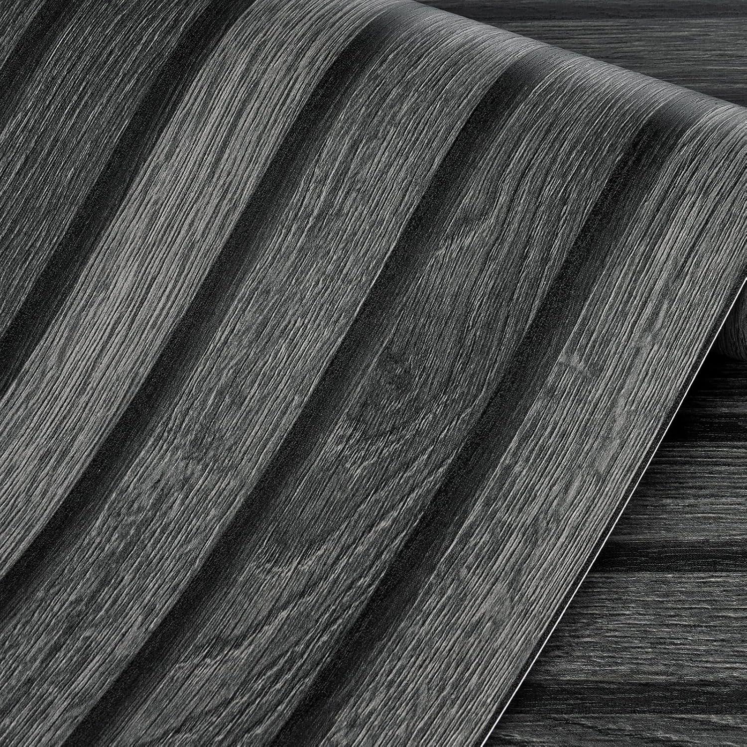 Papel Tapiz Autoadhesivo Livelynine 3D Listones Madera Negra 40x200 cm