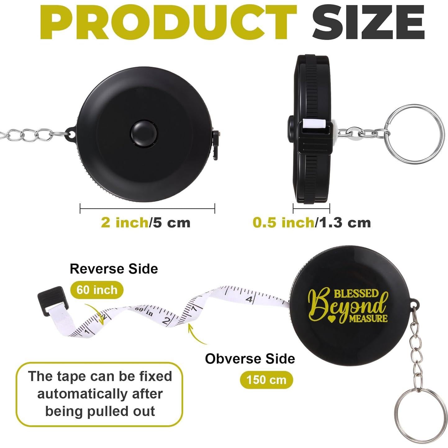 Paquete de 12 llaveros cinta métrica retráctil Tellegloww 150 cm