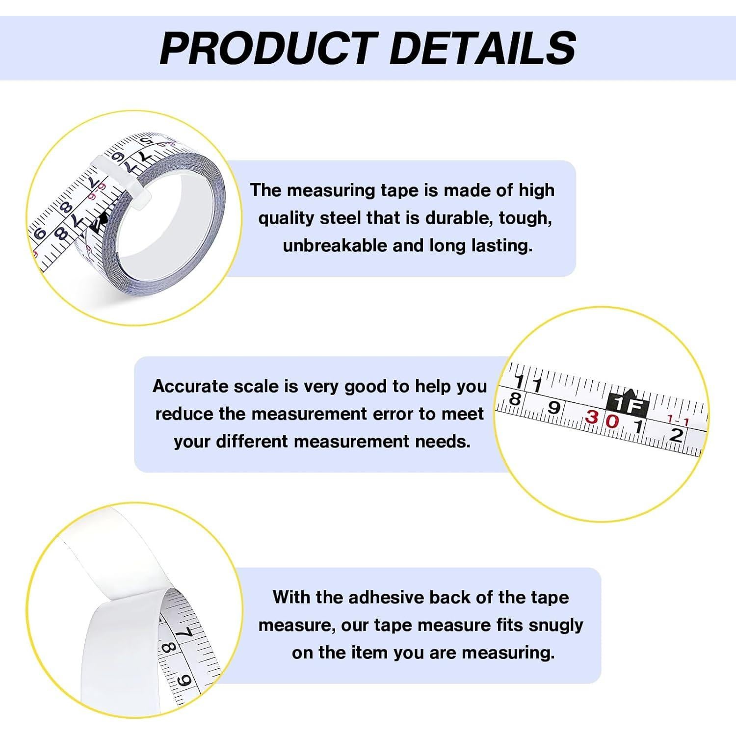 Paquete de 2 cintas métricas autoadhesivas 200 cm acero PPgod